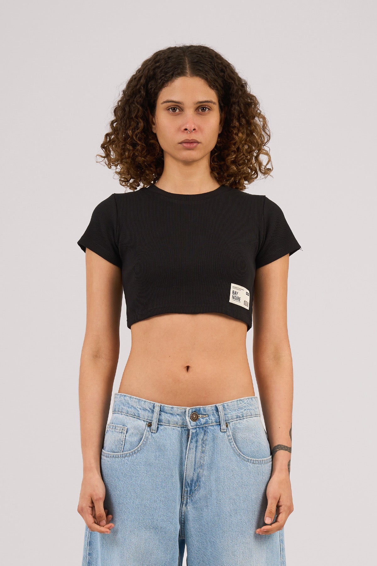 Black Ribbed Cropped T-Shirt