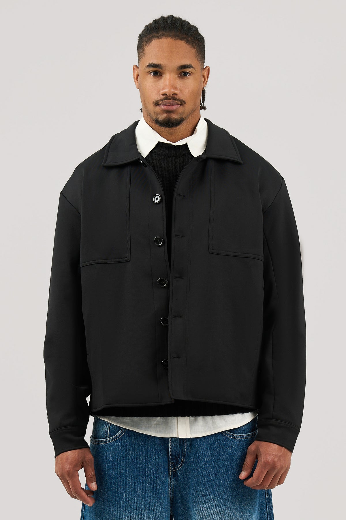 Black Lightweight Button-Up Jacket