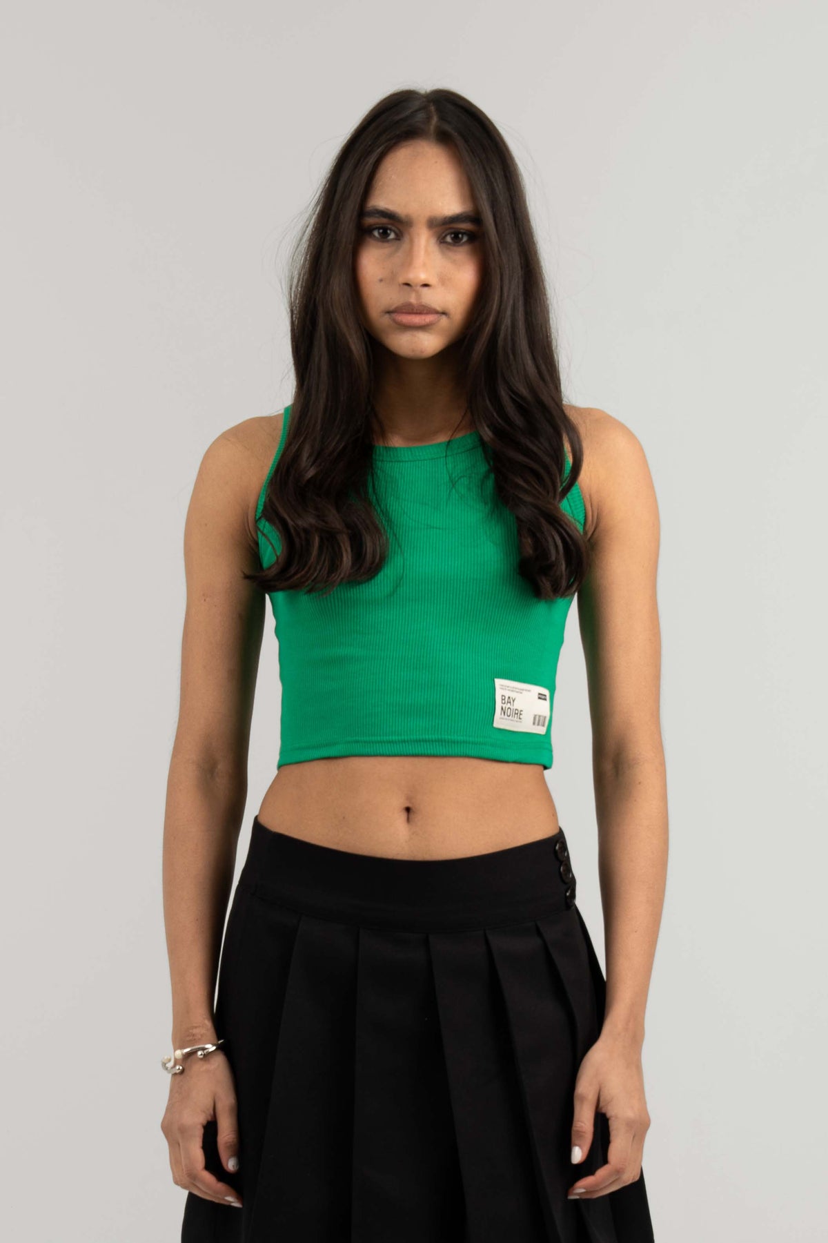 Green Ribbed Cropped Tank Top