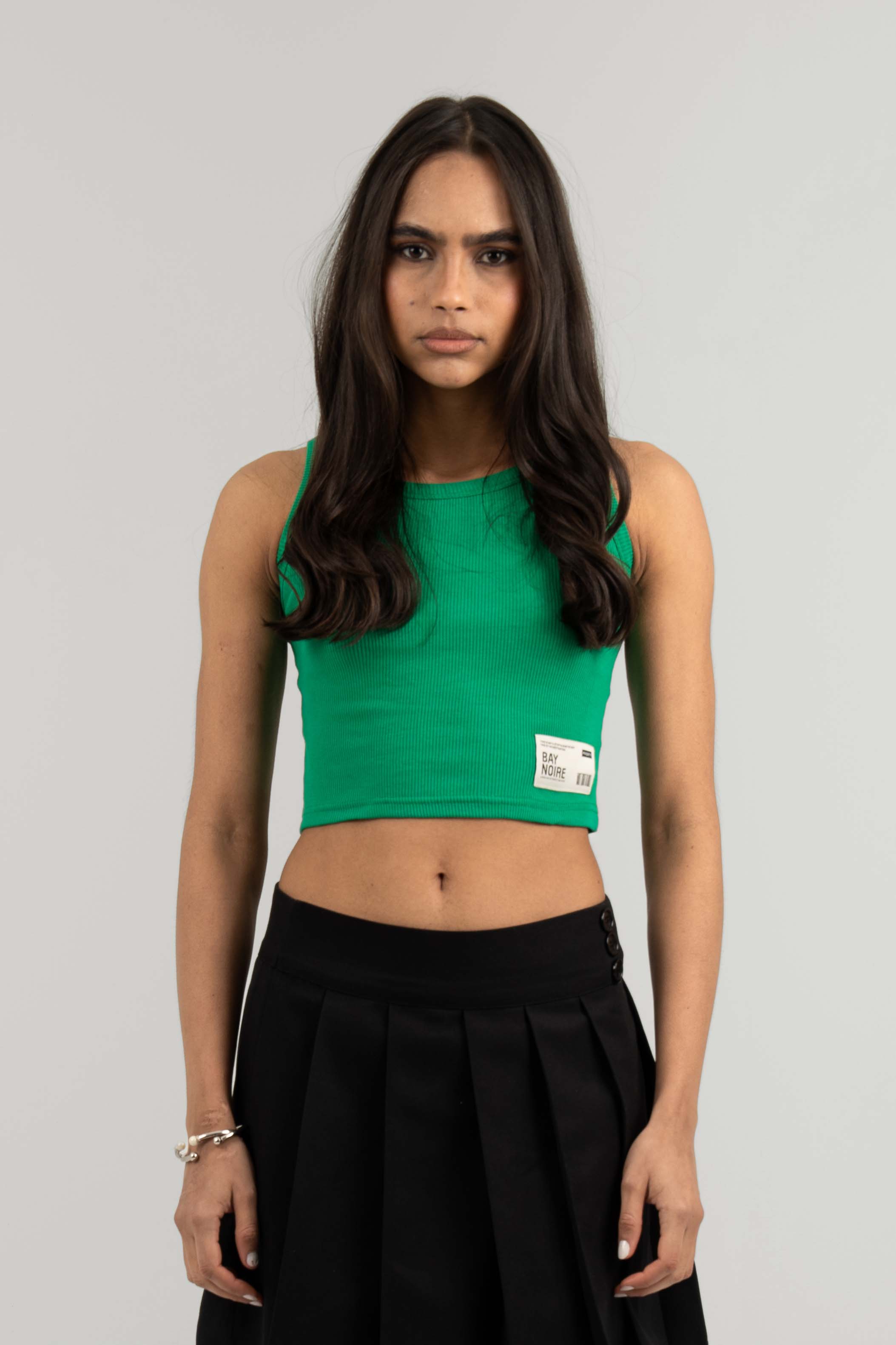 Green Ribbed Cropped Tank Top