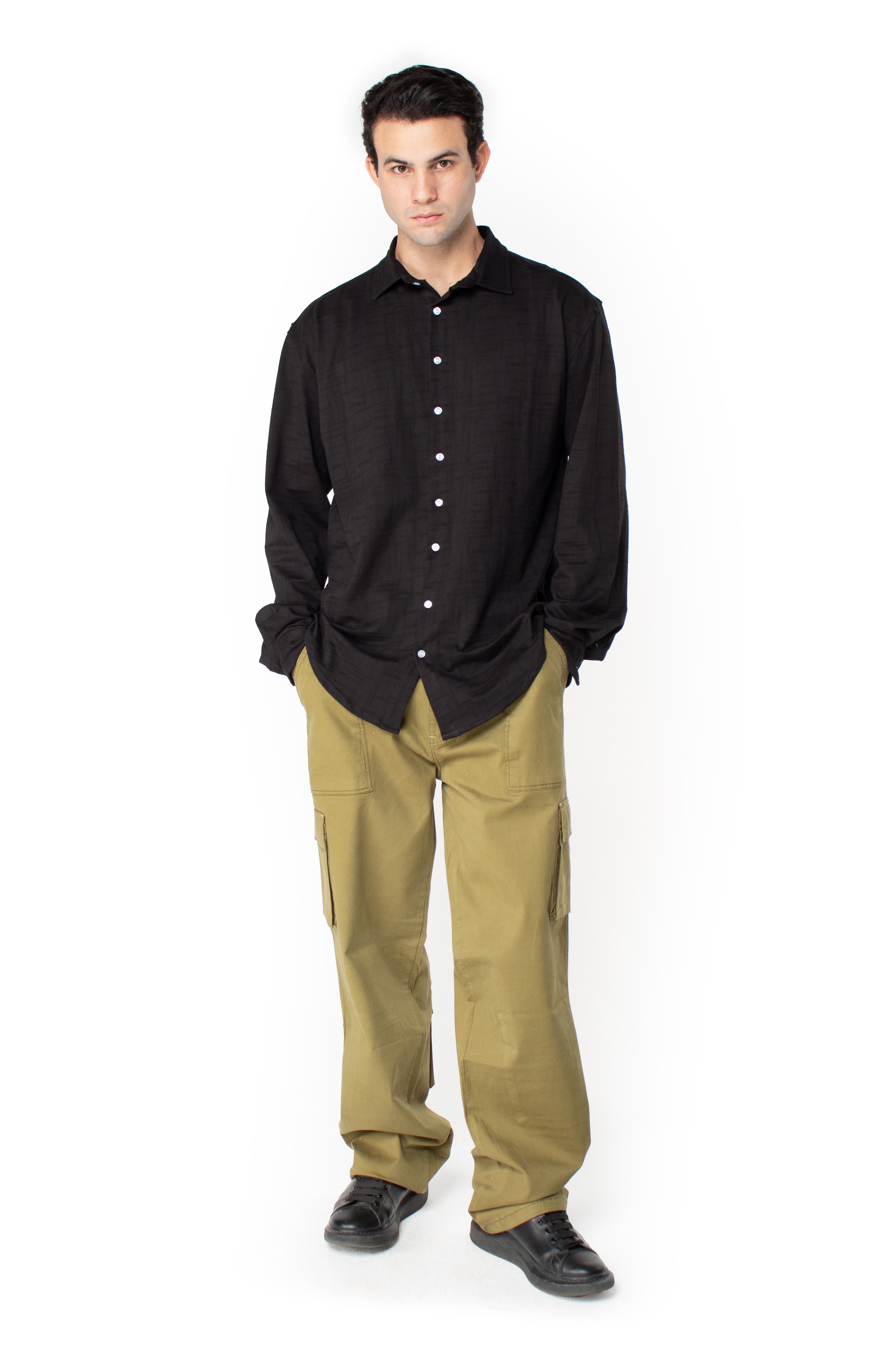 Black Jacquard Long-Sleeve Shirt