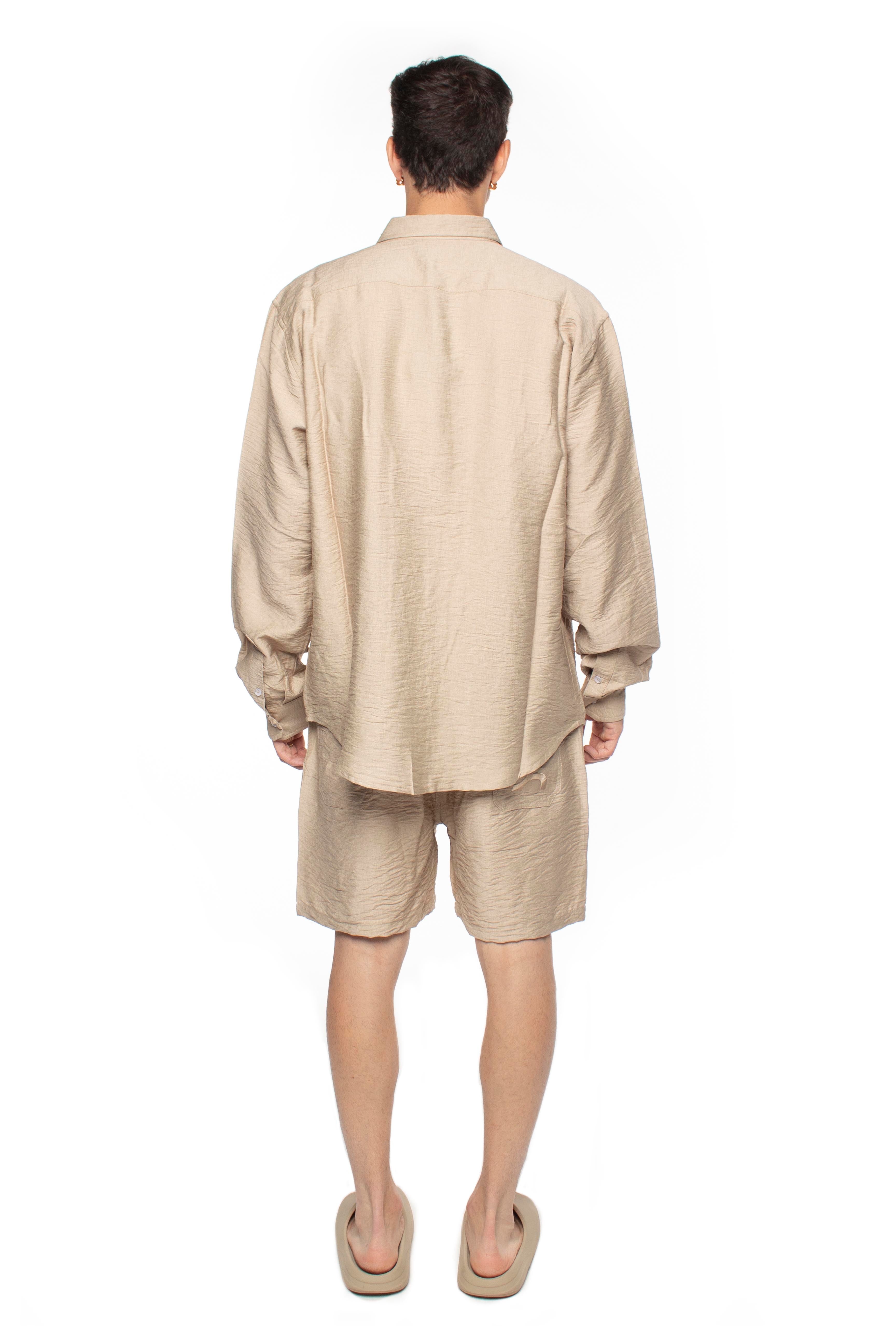 Dark Beige Oversized Linen Shirt V2