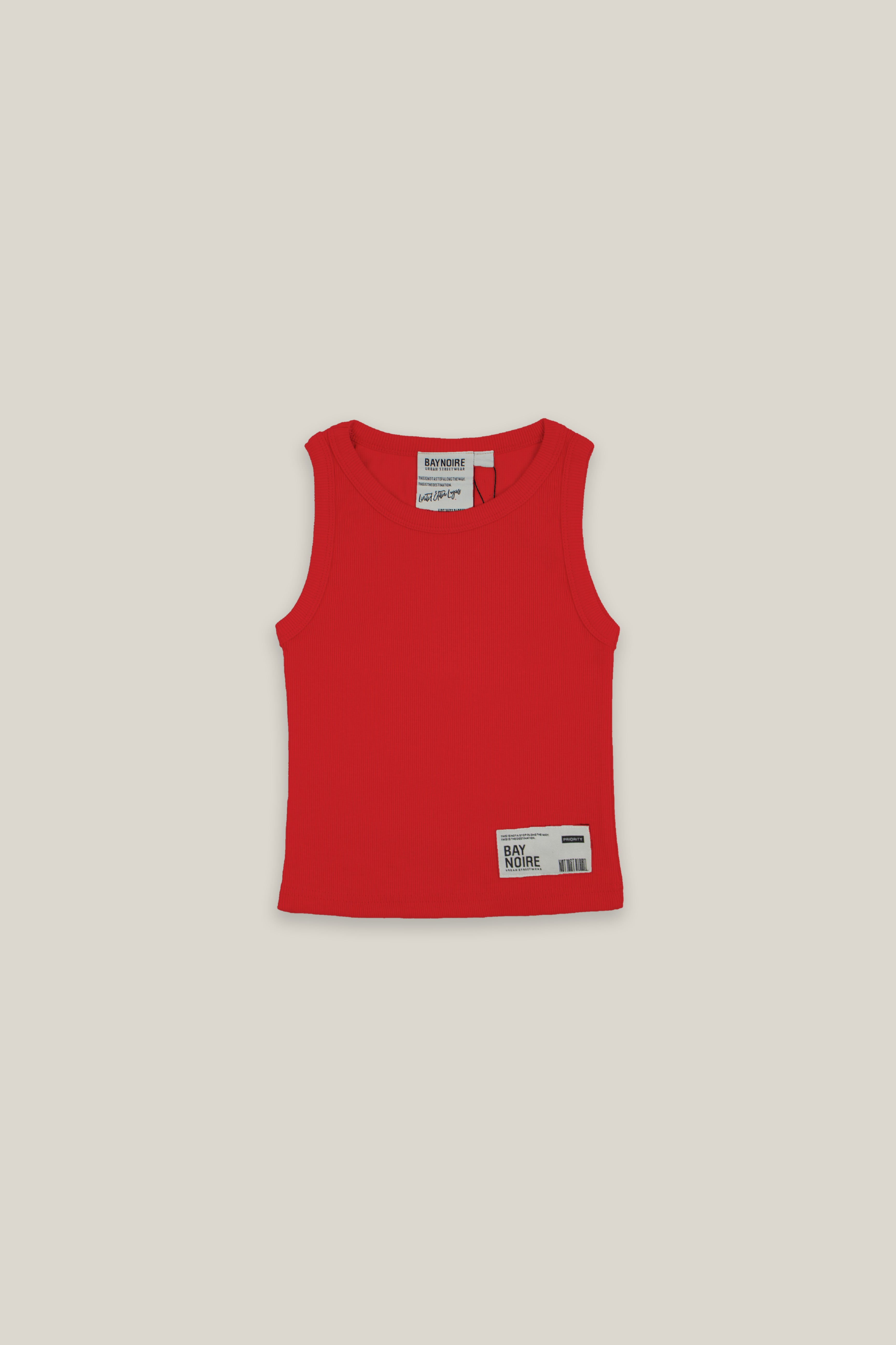 Red Ribbed Cropped Tank Top