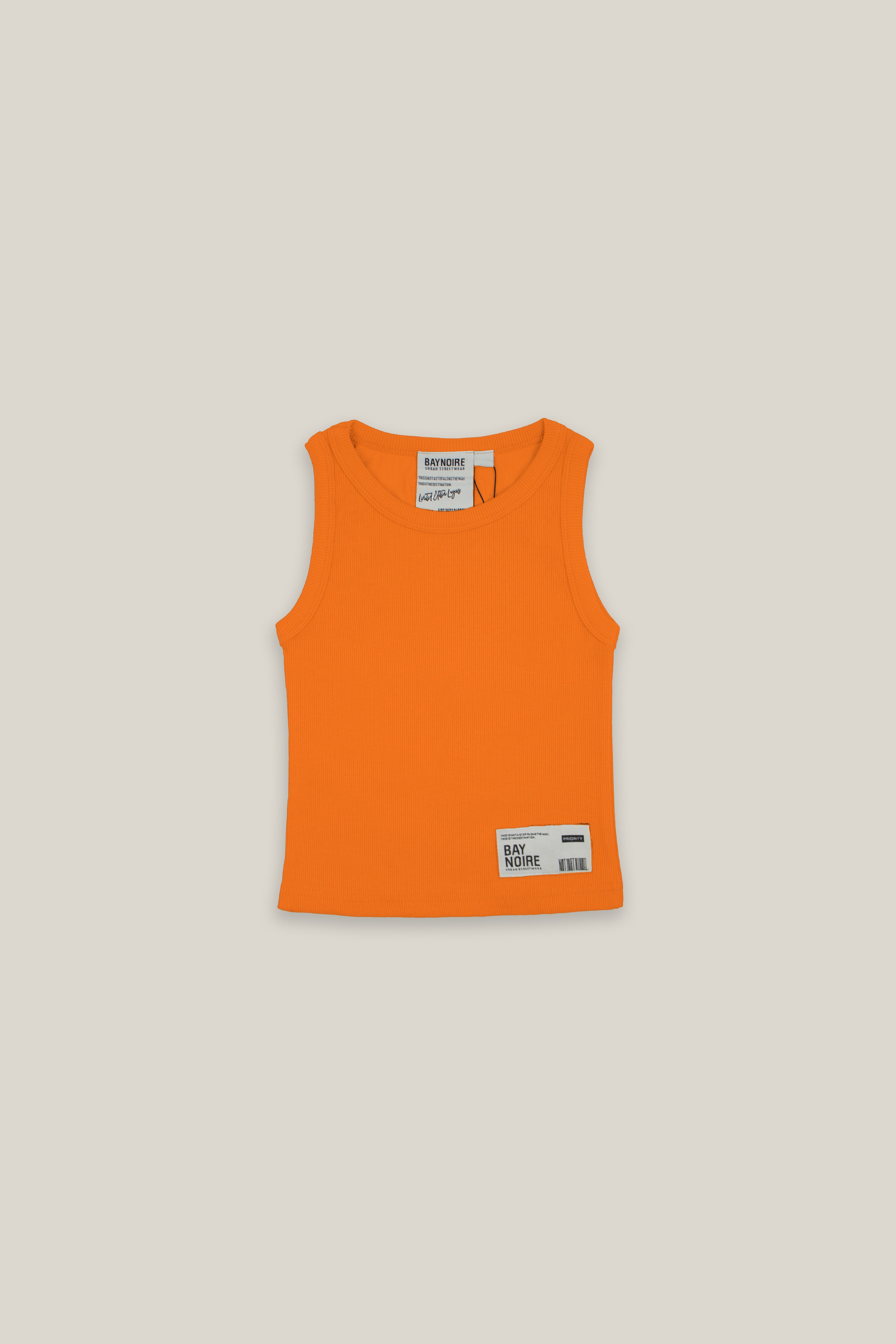 Orange Ribbed Cropped Tank Top