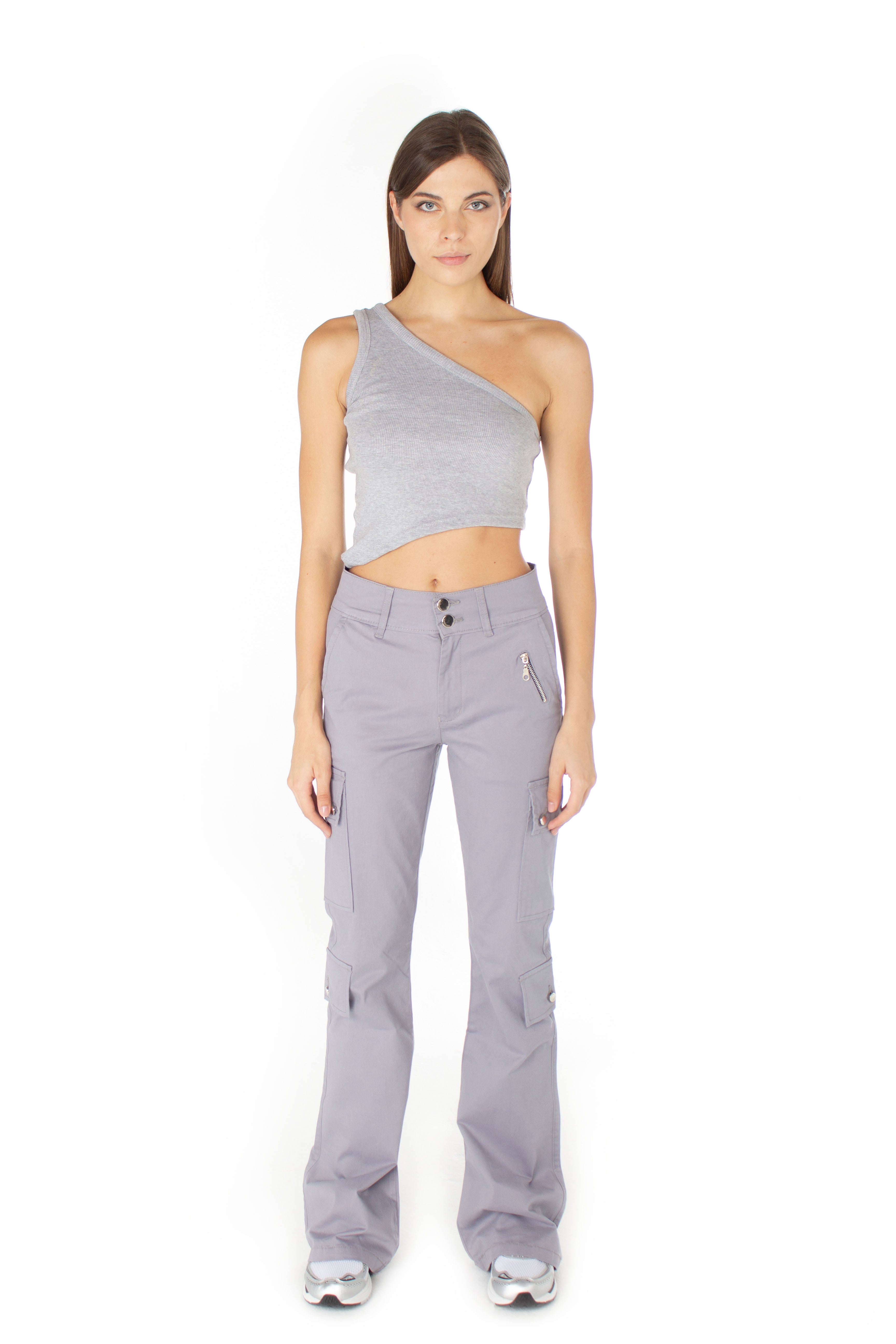 Grey Ribbed One Shoulder Crop Top