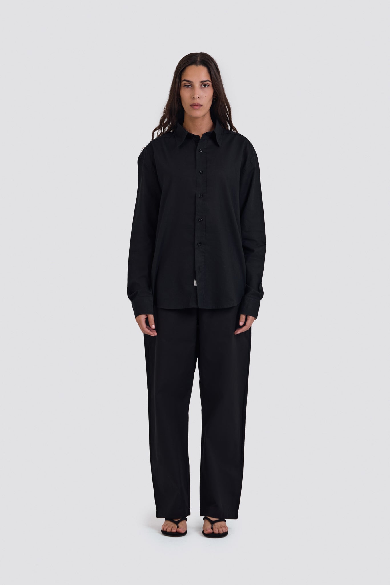 03C Oversized Linen Black Shirt
