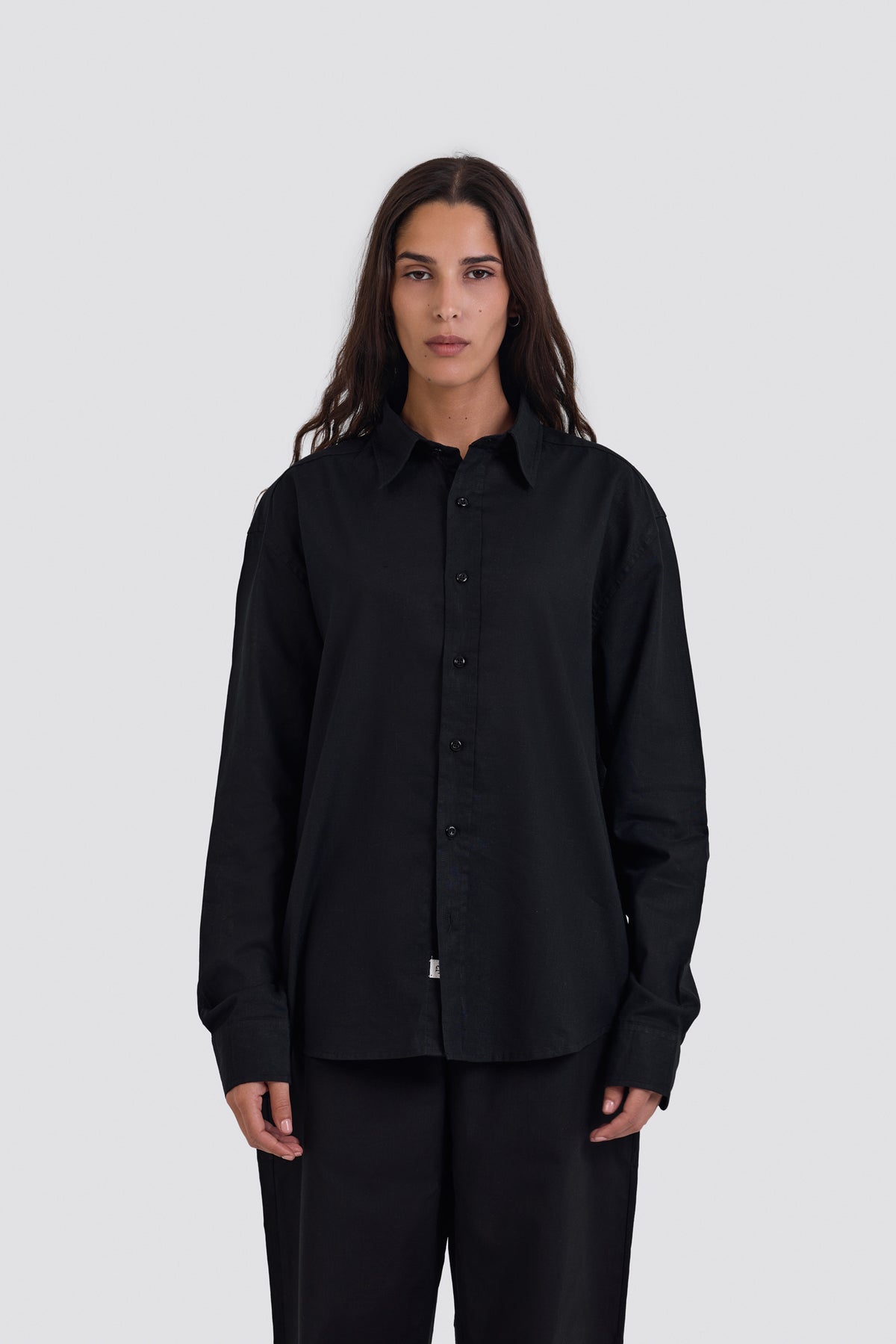 03C Oversized Linen Black Shirt