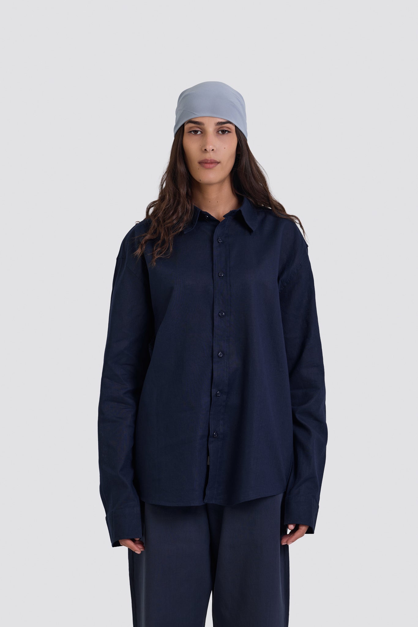 03C Oversized Linen Navy Shirt