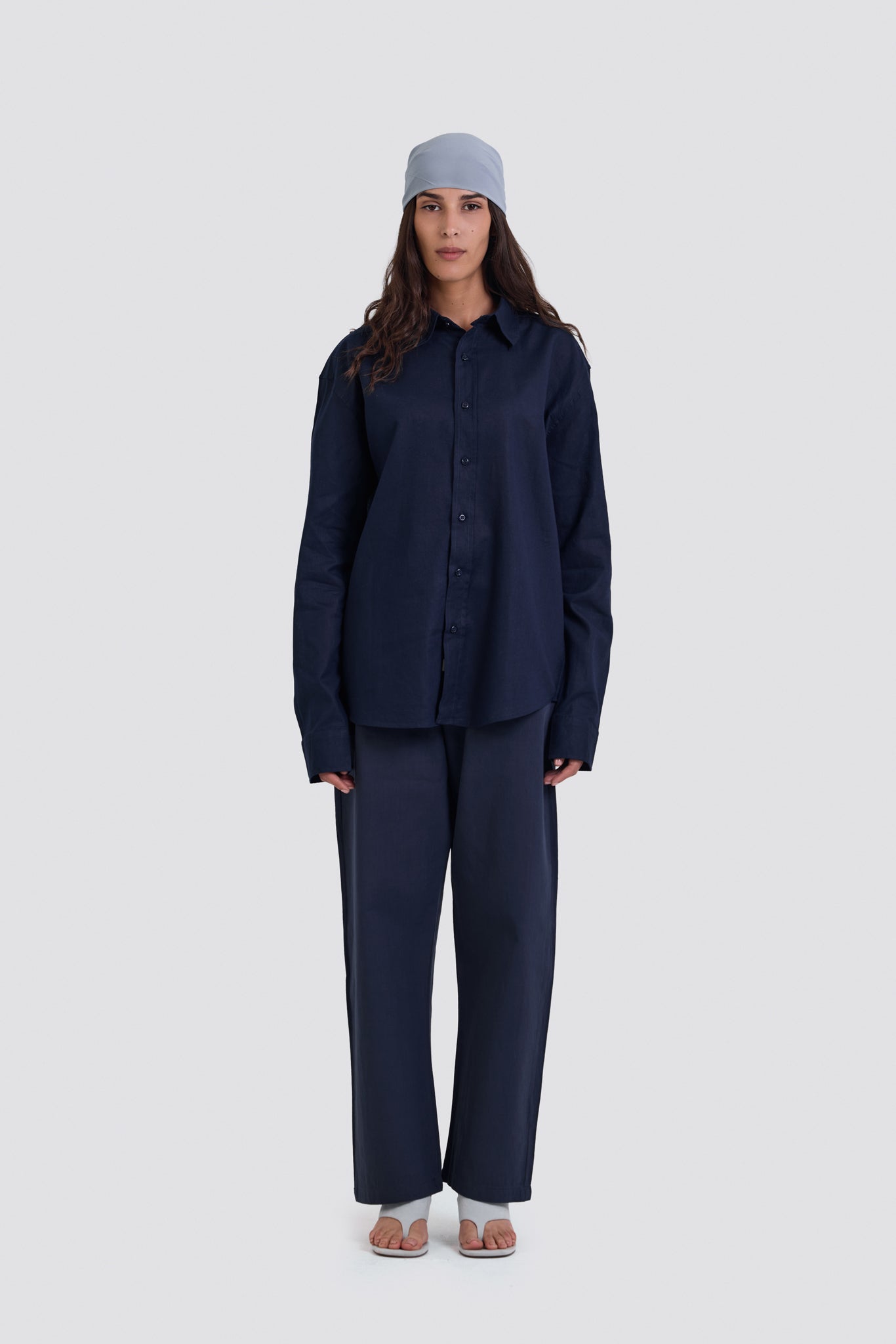 03C Oversized Linen Navy Shirt