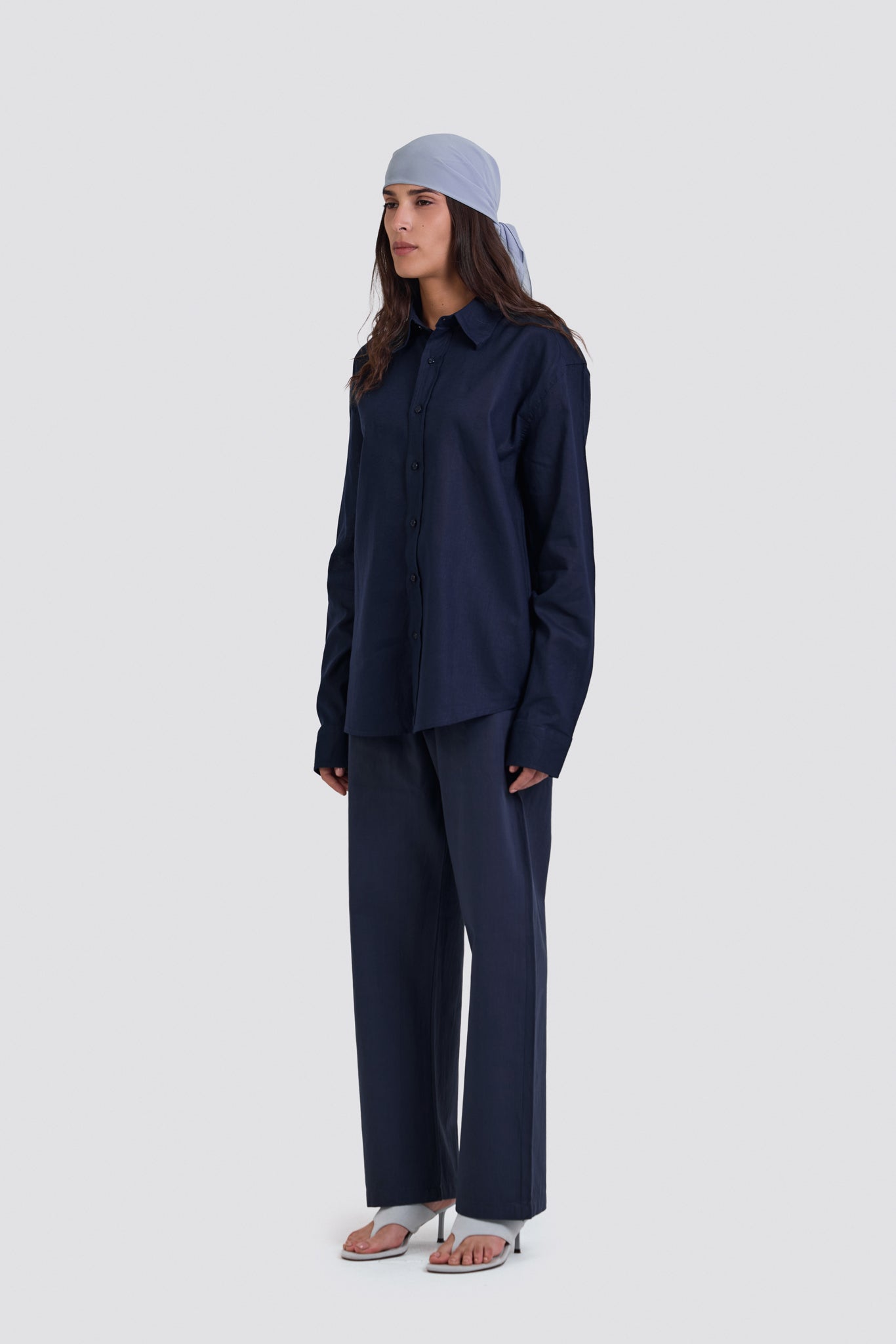 03C Oversized Linen Navy Shirt