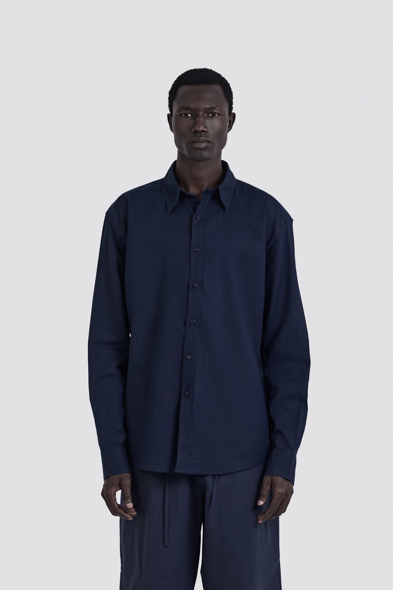 03C Oversized Linen Navy Shirt