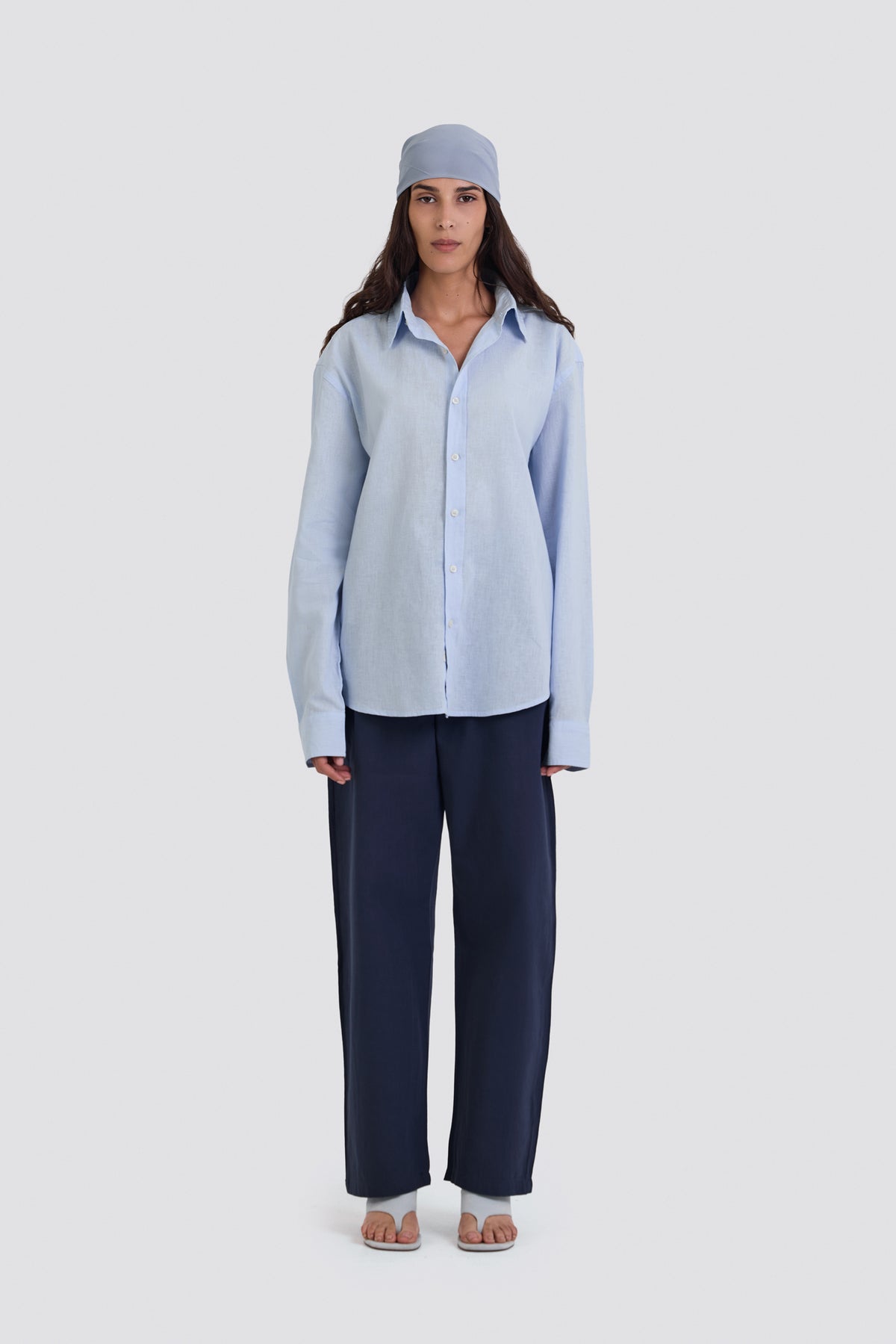 03C Oversized Linen Baby Blue Shirt