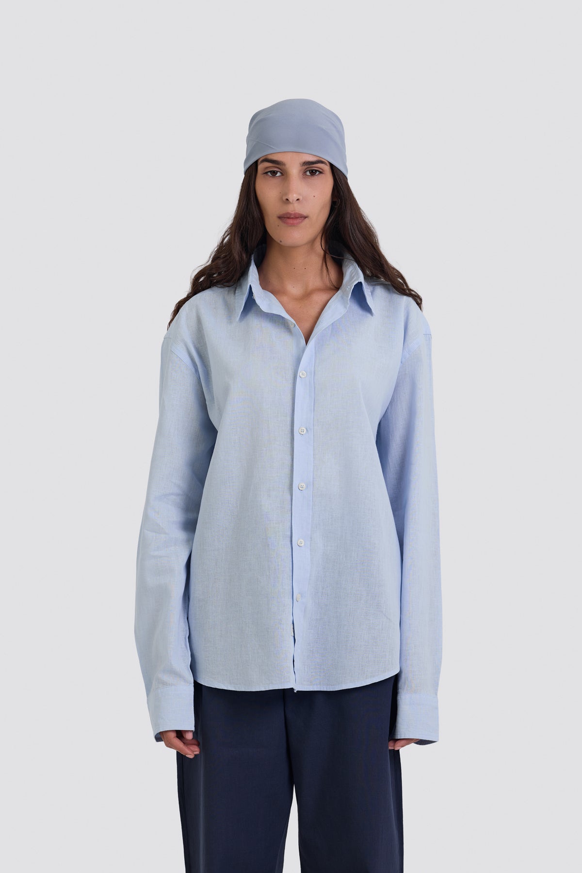 03C Oversized Linen Baby Blue Shirt