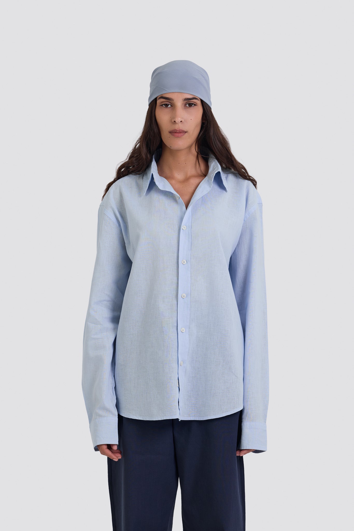 03C Oversized Linen Baby Blue Shirt