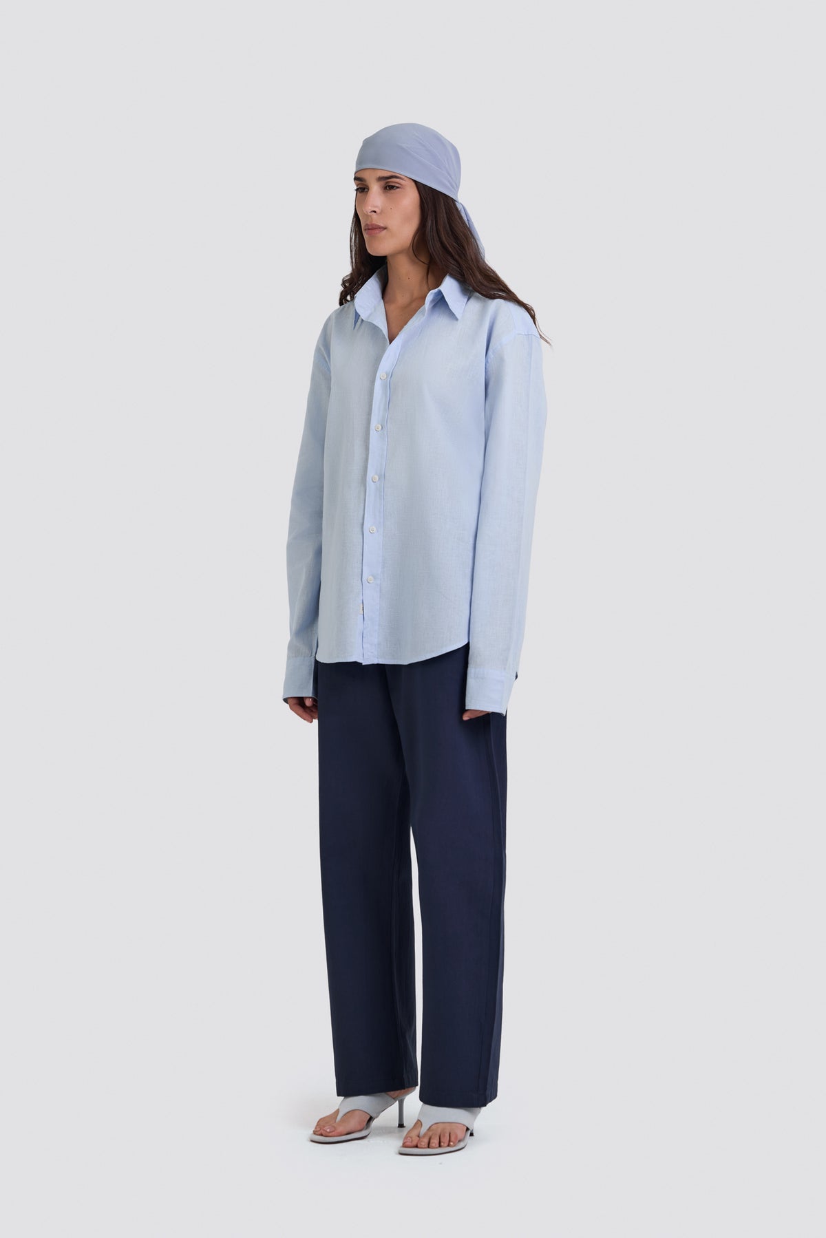 03C Oversized Linen Baby Blue Shirt