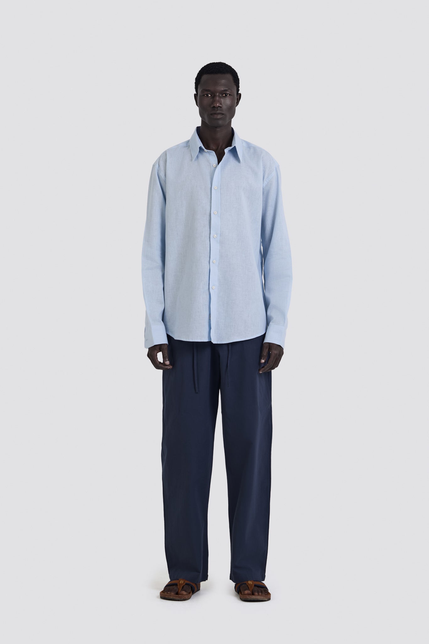 03C Oversized Linen Baby Blue Shirt