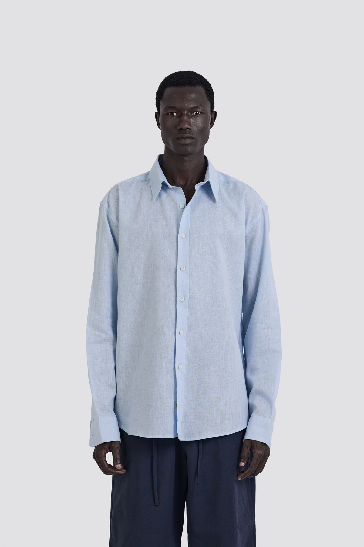 03C Oversized Linen Baby Blue Shirt