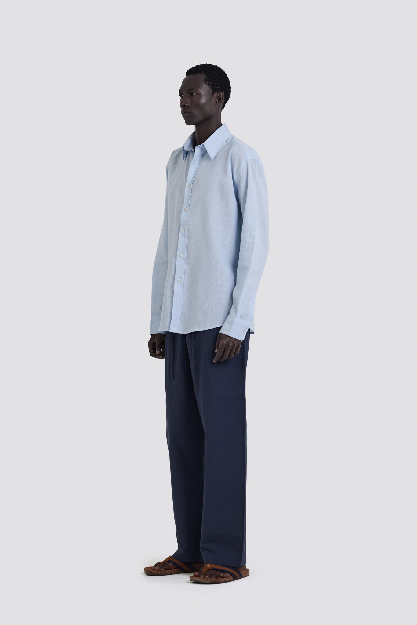 03C Oversized Linen Baby Blue Shirt