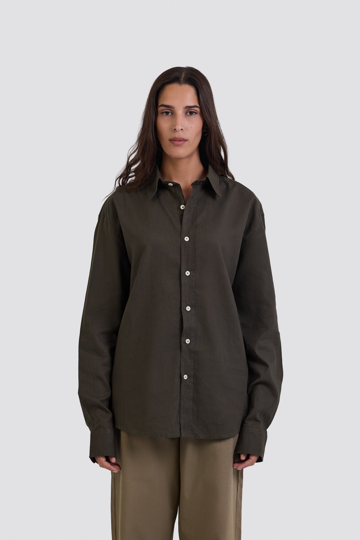 03C Oversized Linen Olive Shirt