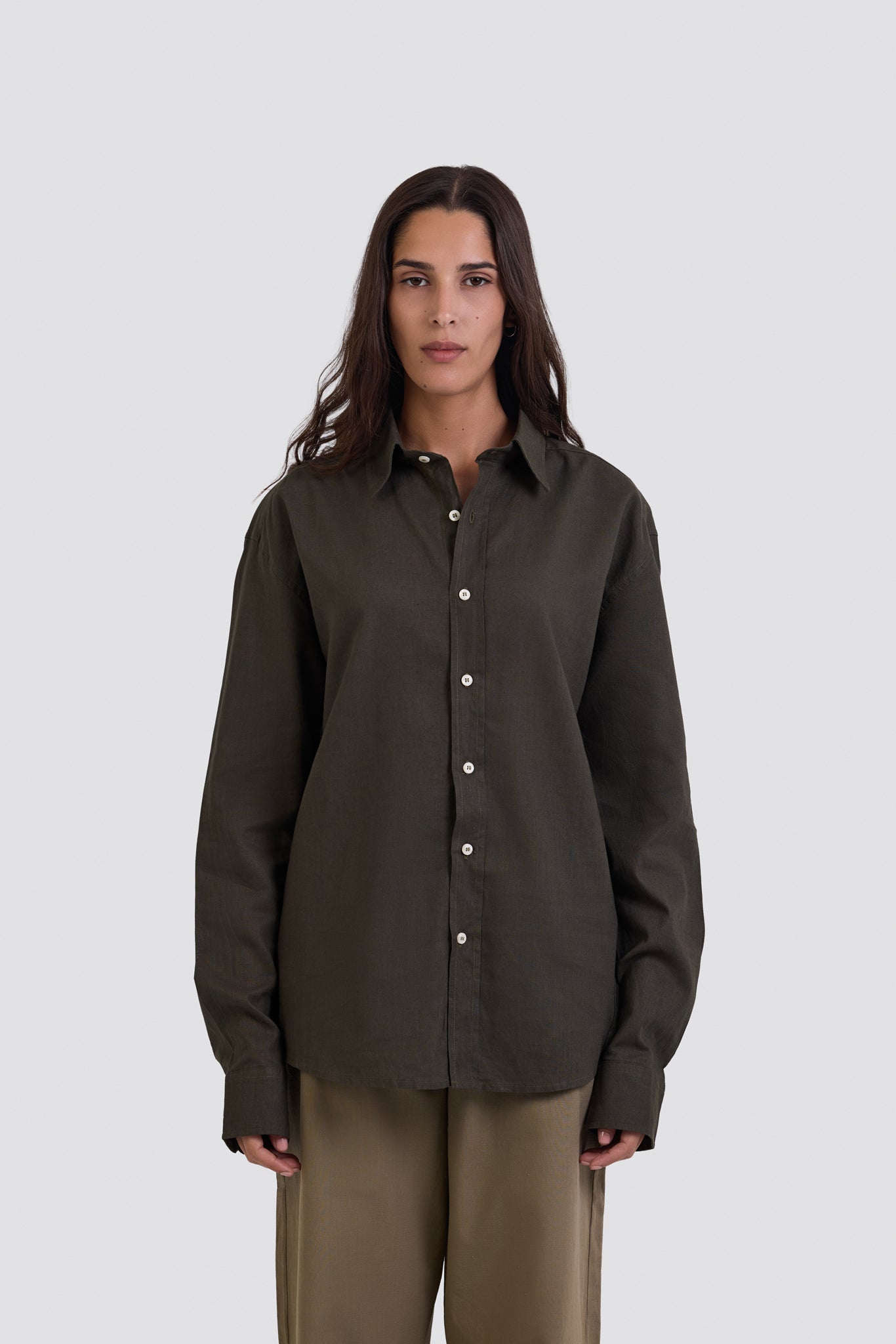 03C Oversized Linen Olive Shirt