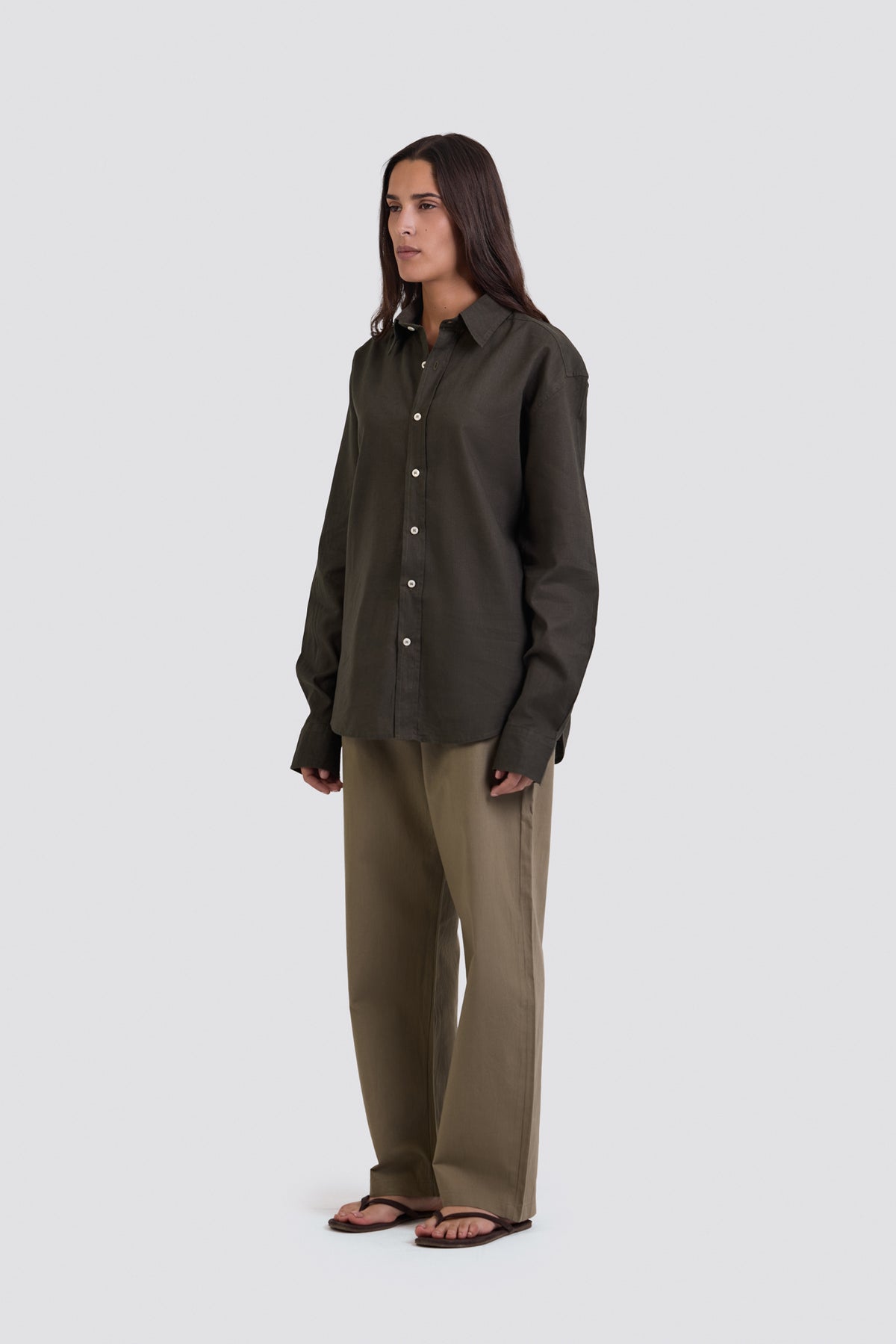 03C Oversized Linen Olive Shirt