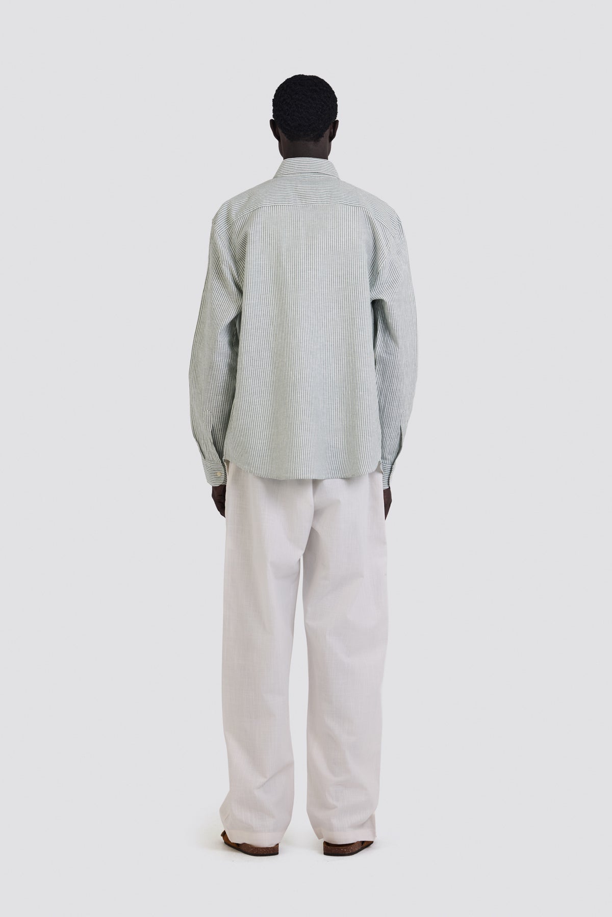 03C Oversized Striped Linen Green Shirt