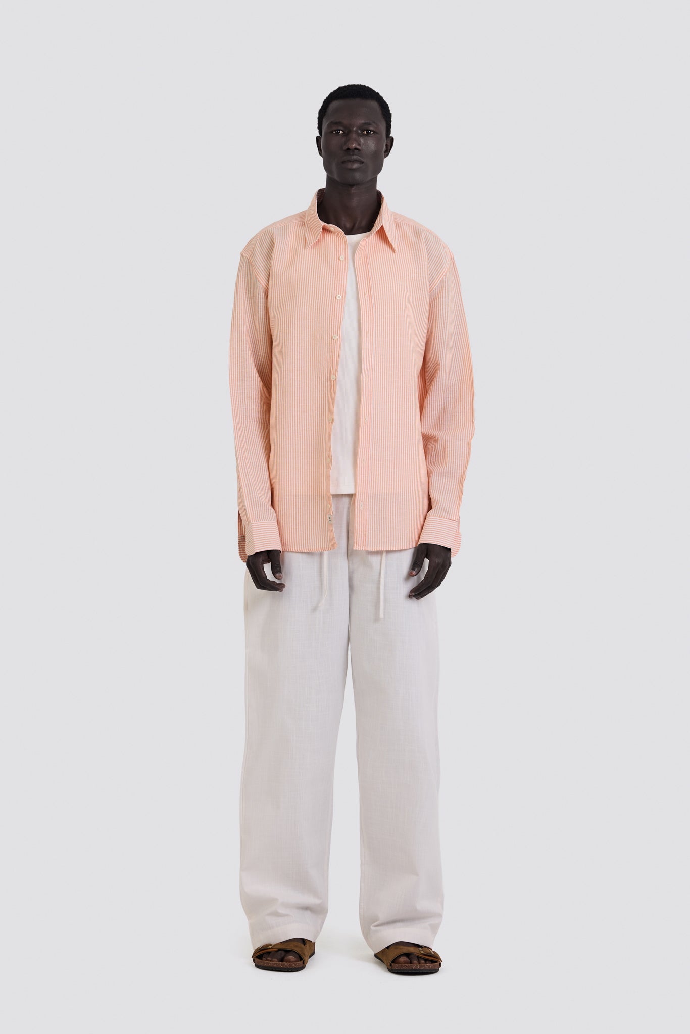 03C Oversized Striped Linen Salmon Shirt