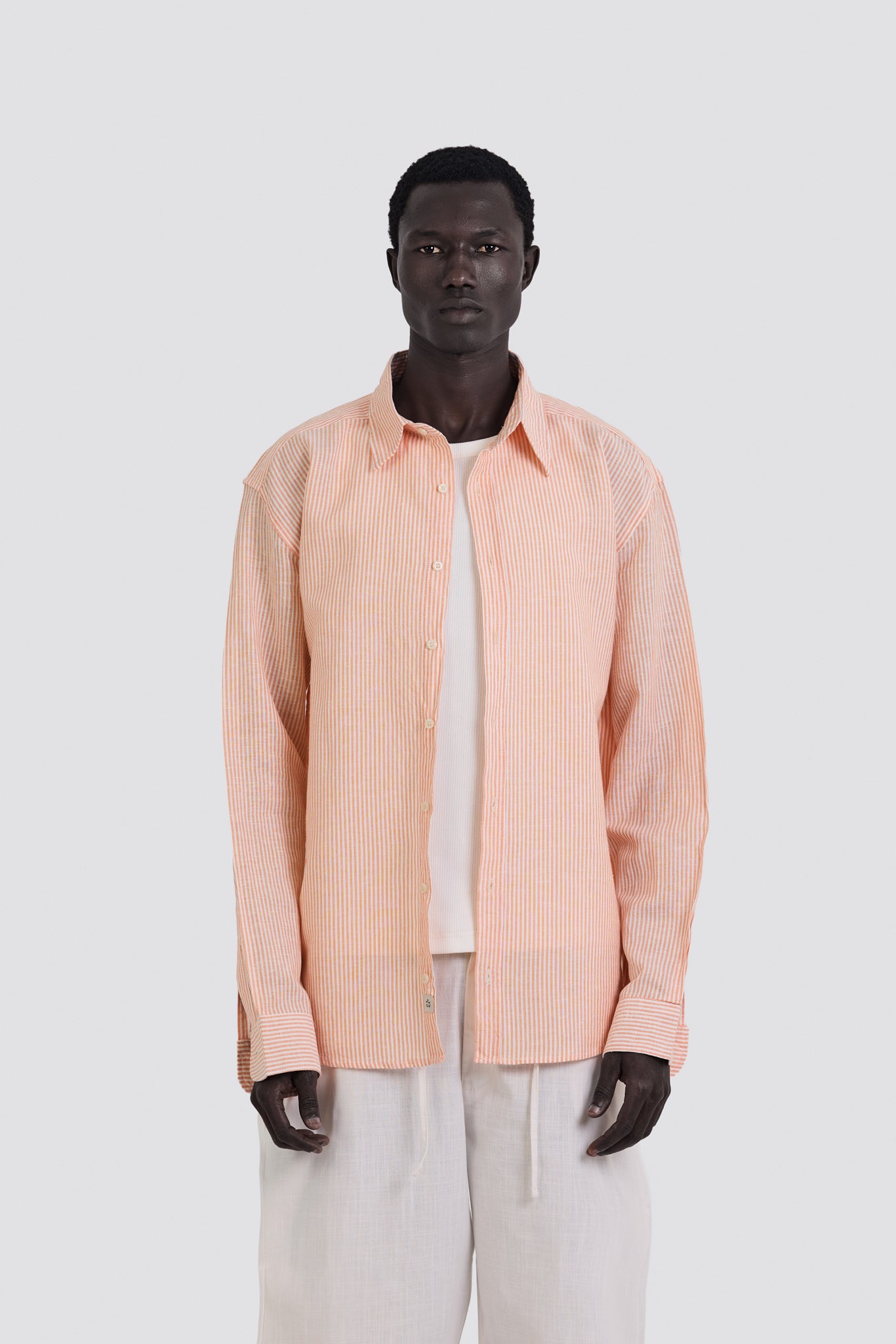 03C Oversized Striped Linen Salmon Shirt
