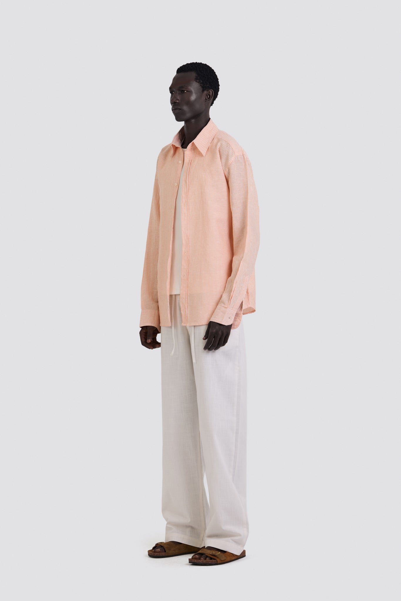 03C Oversized Striped Linen Salmon Shirt