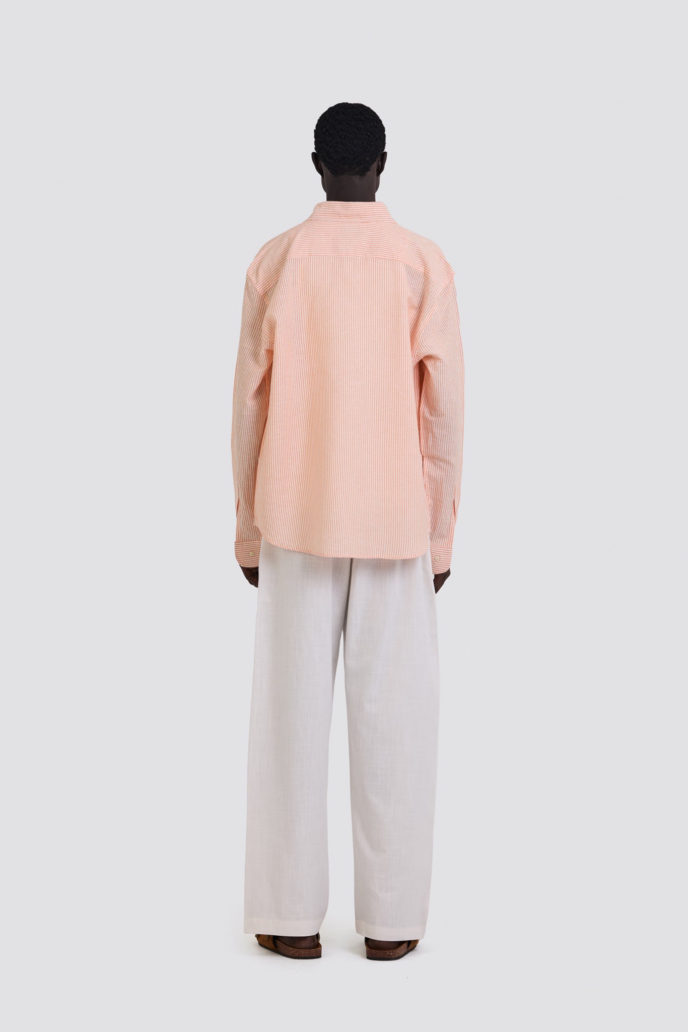 03C Oversized Striped Linen Salmon Shirt