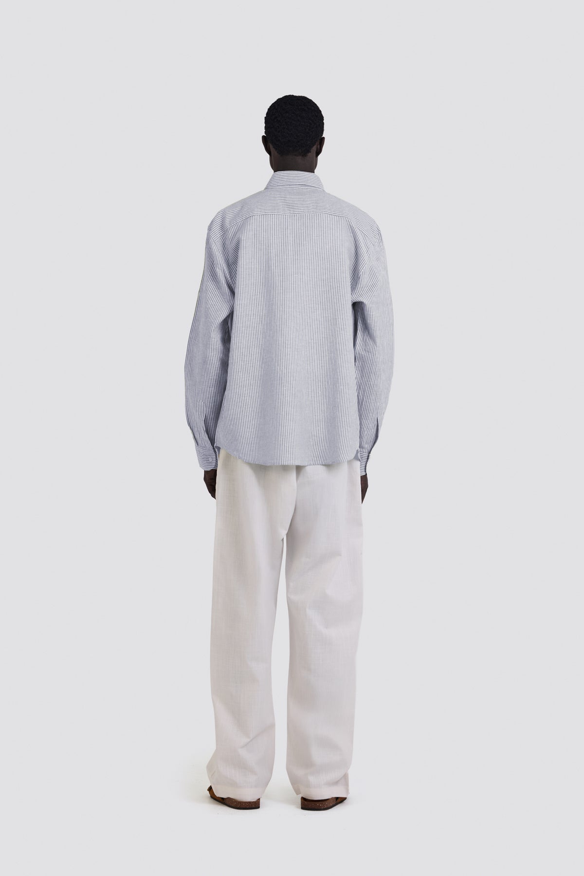 03C Oversized Striped Linen Baby Blue Shirt