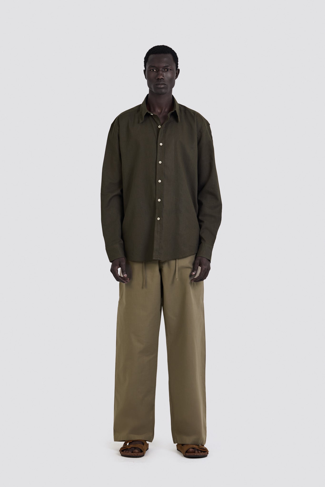 03C Oversized Linen Olive Shirt – Baynoire