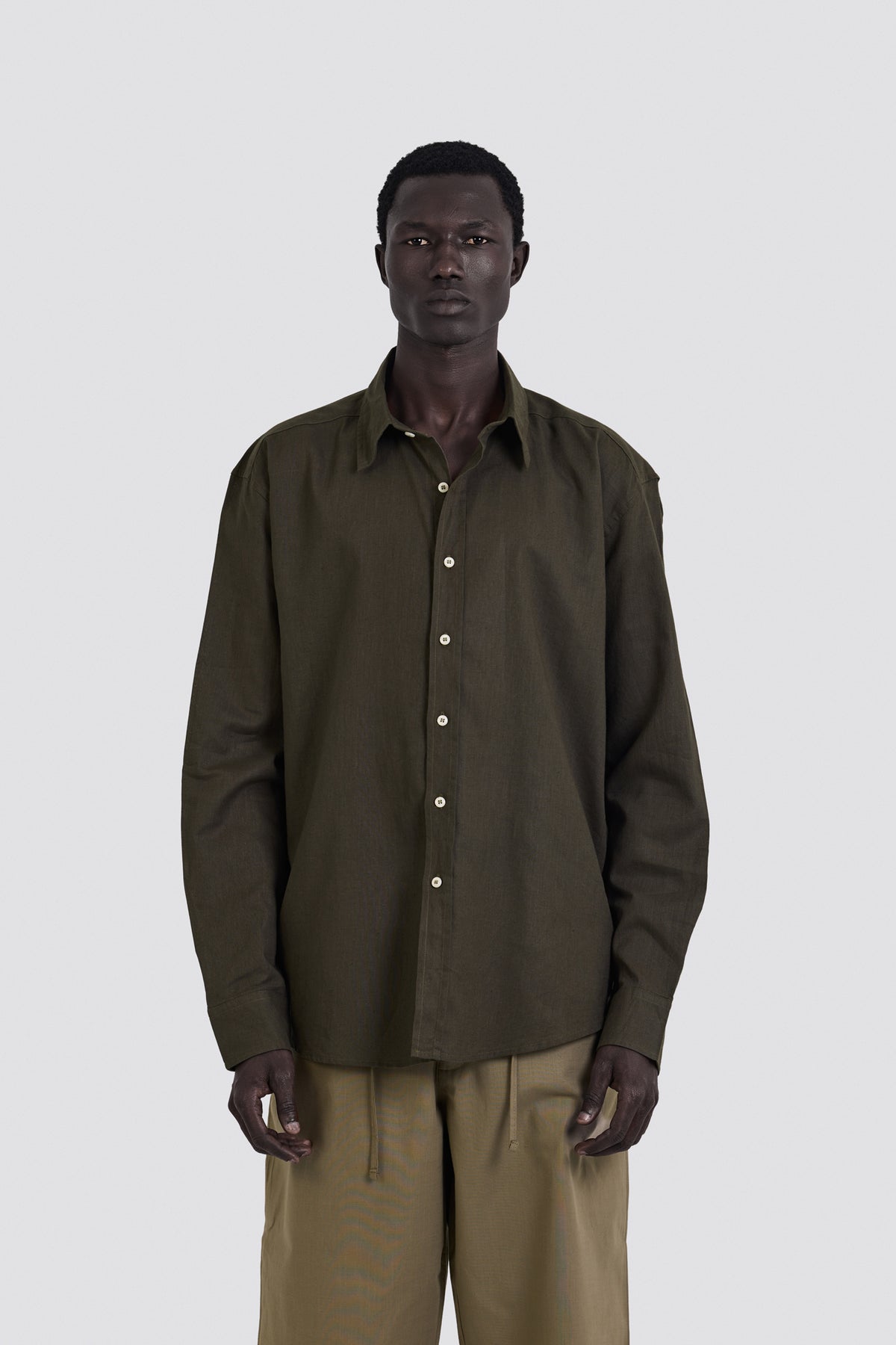 03C Oversized Linen Olive Shirt