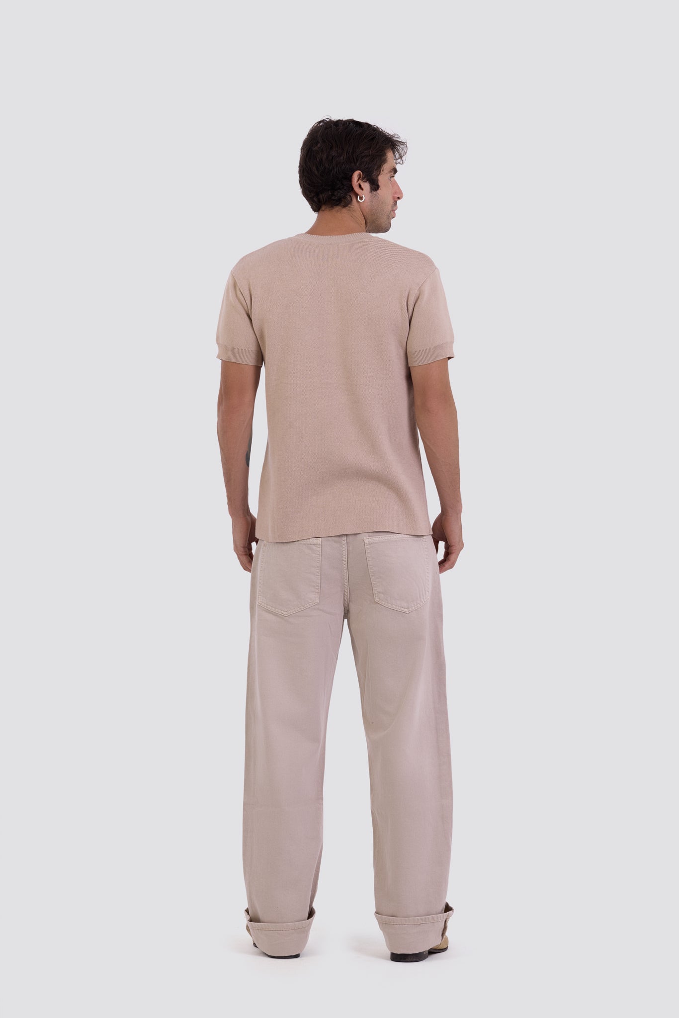 03C Relaxed Beige Purl Knit T-Shirt
