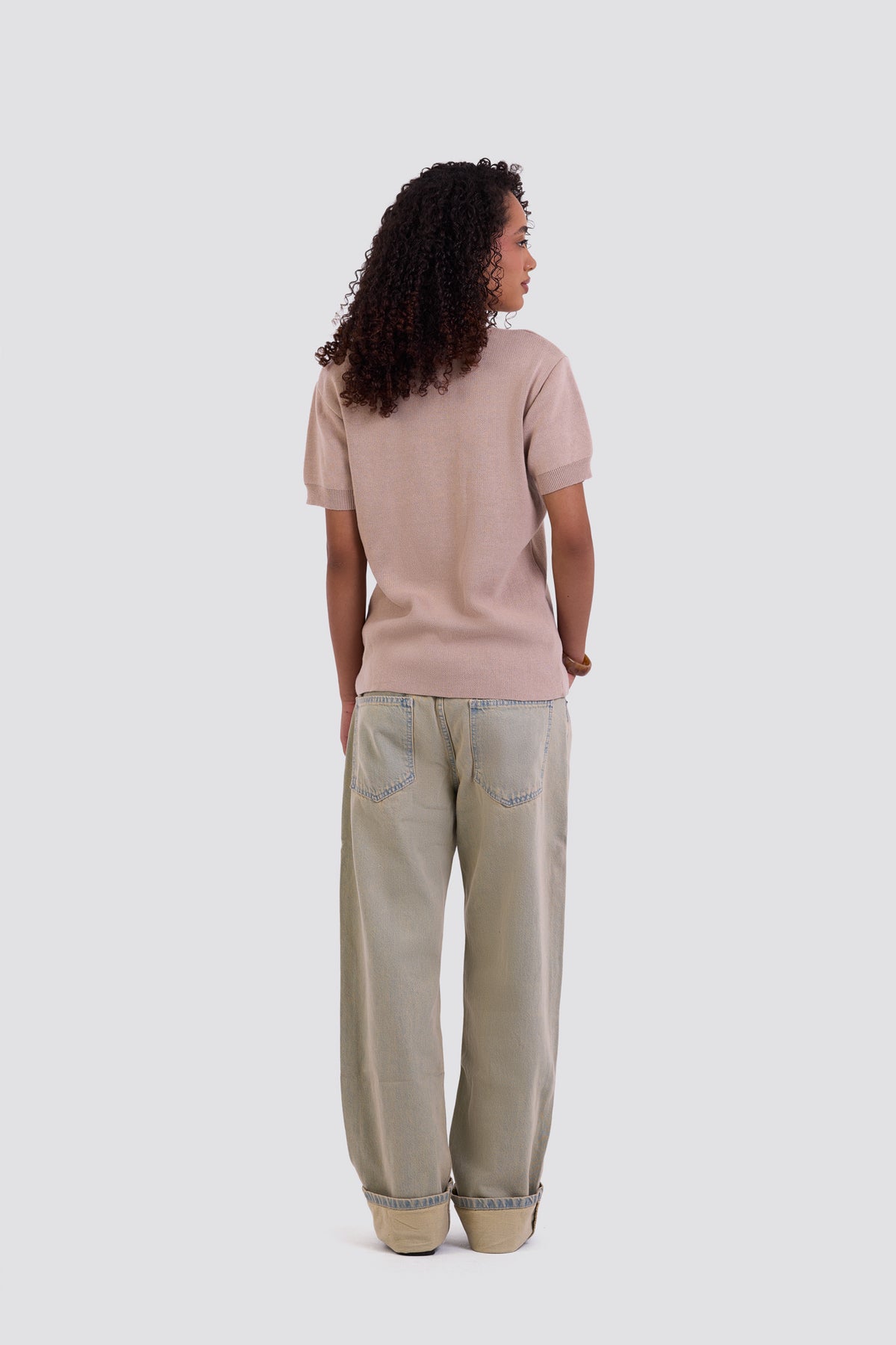 03C Relaxed Beige Purl Knit T-Shirt