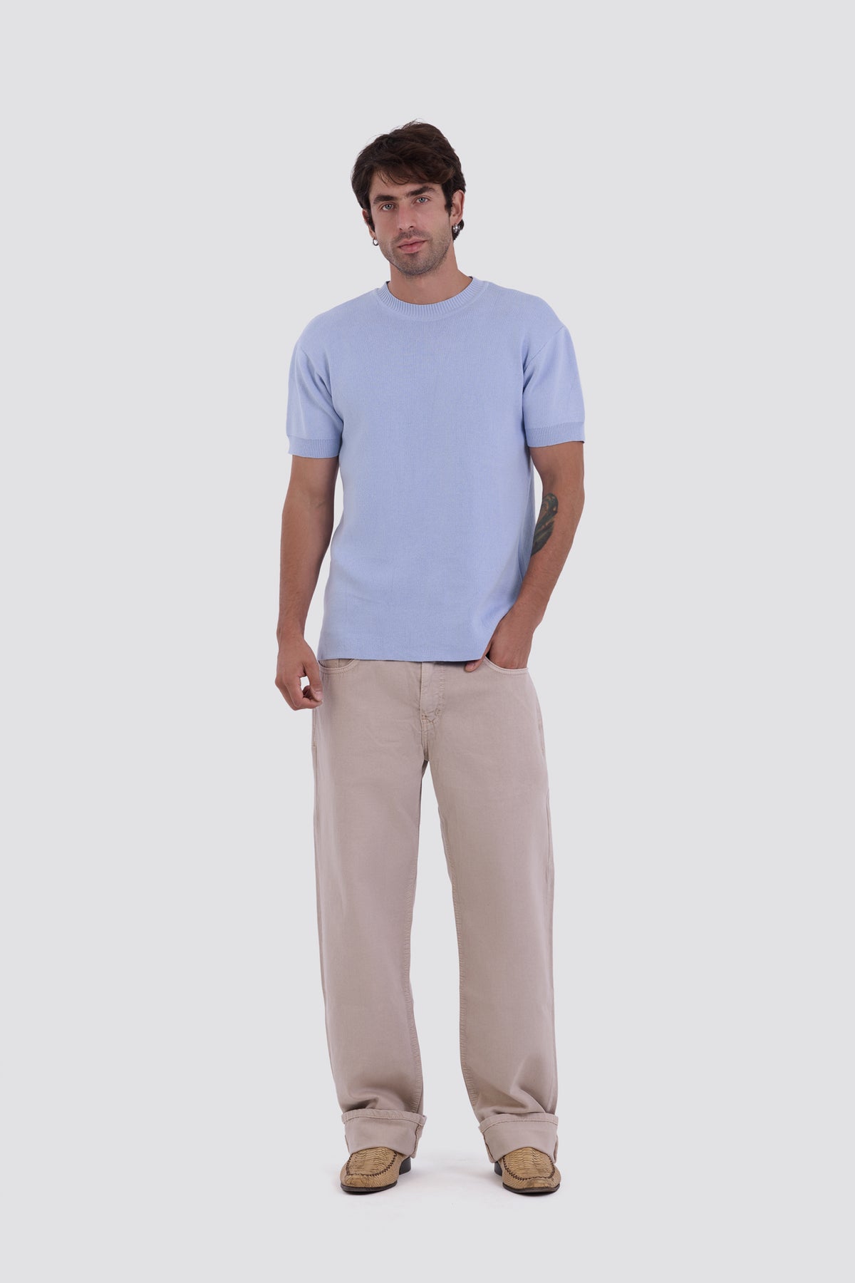 03C Relaxed Sky Purl Knit T-Shirt