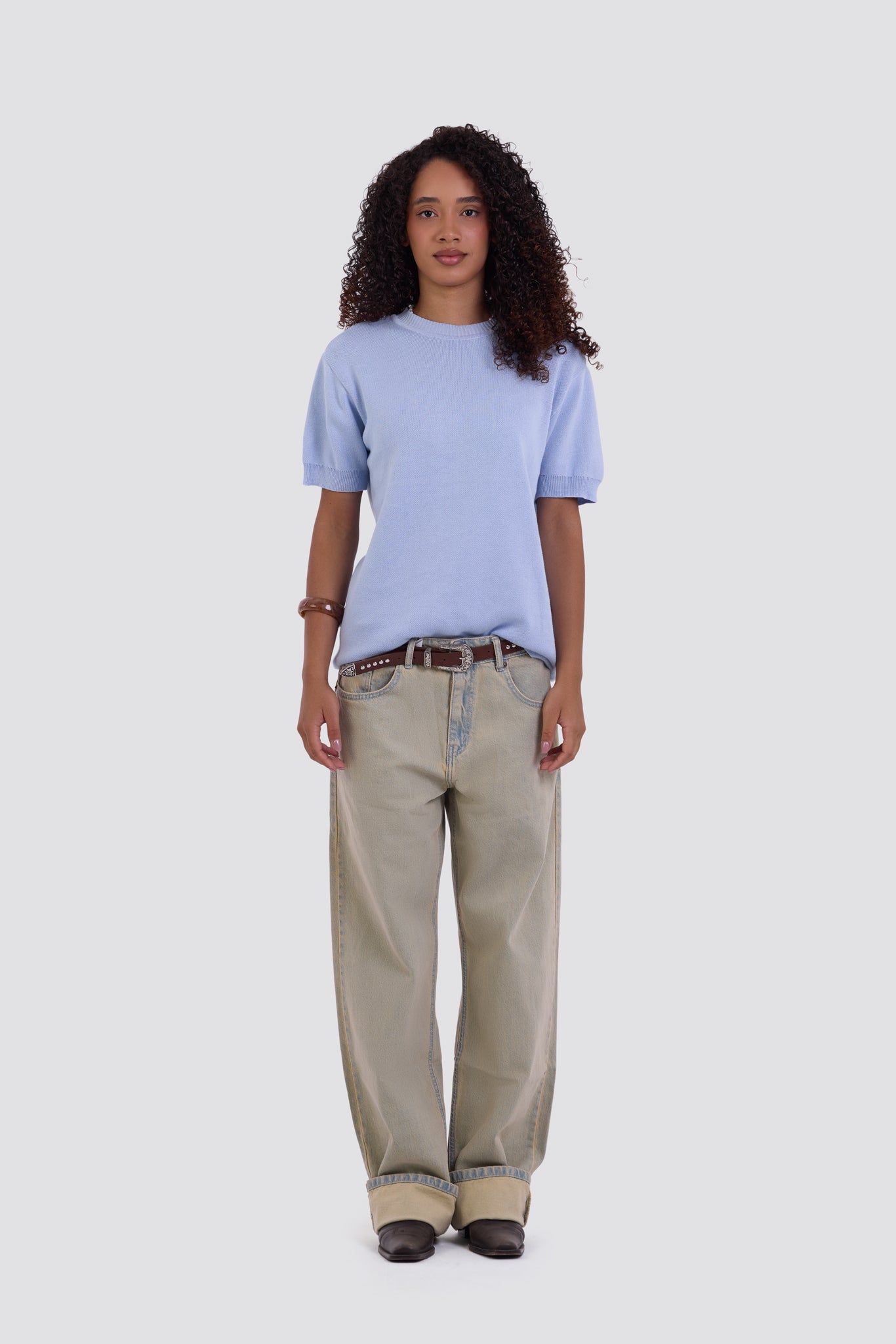 03C Relaxed Sky Purl Knit T-Shirt