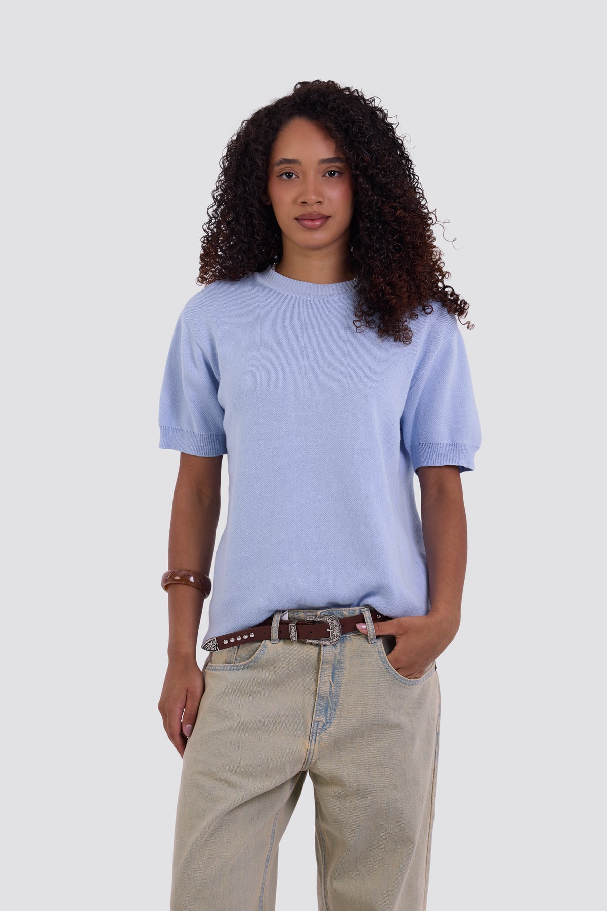 03C Relaxed Sky Purl Knit T-Shirt