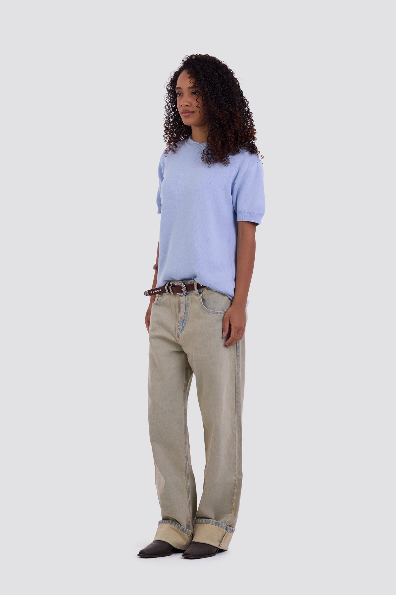 03C Relaxed Sky Purl Knit T-Shirt
