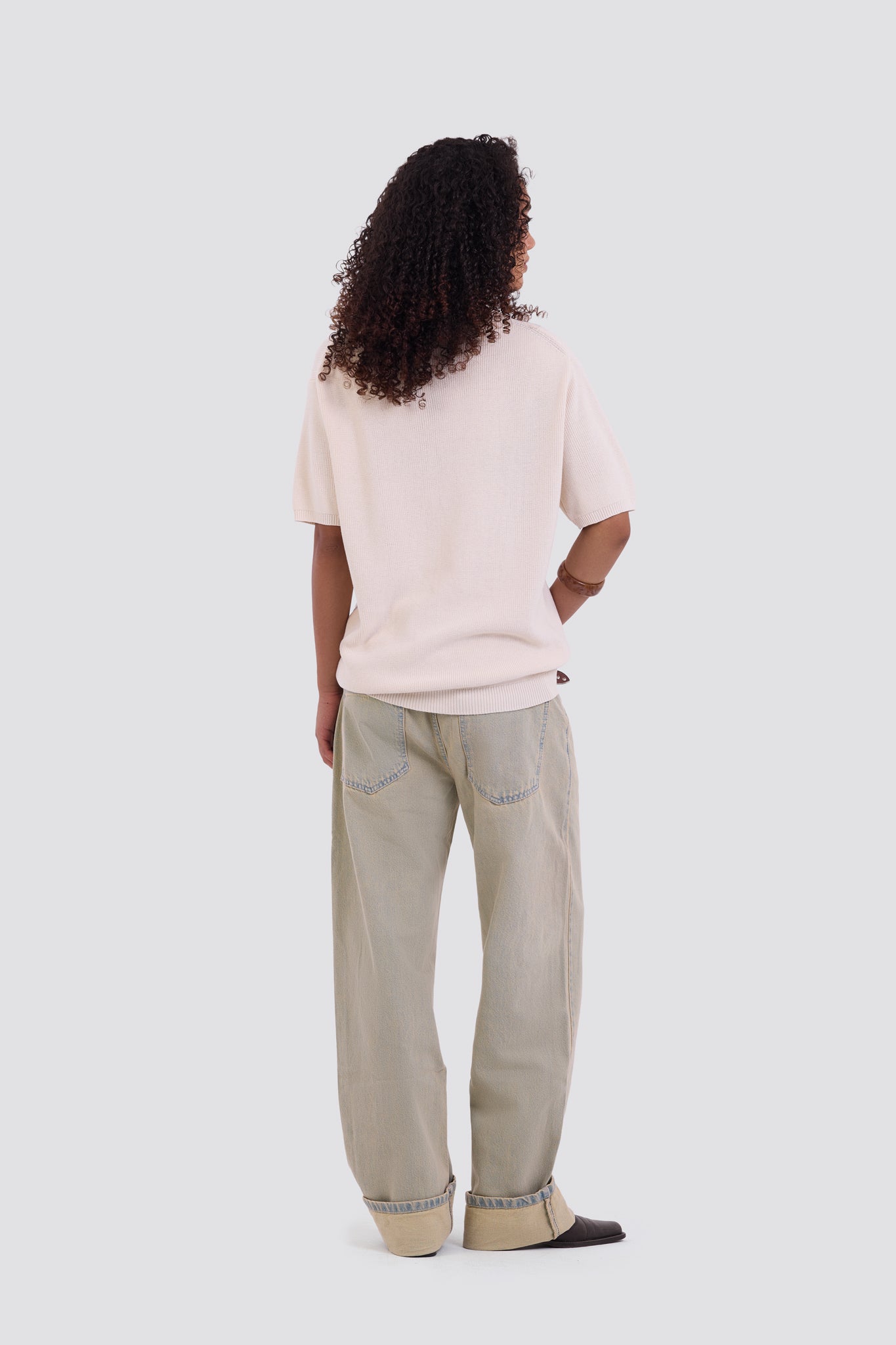 03C Relaxed Cream Knit Cotton T-Shirt