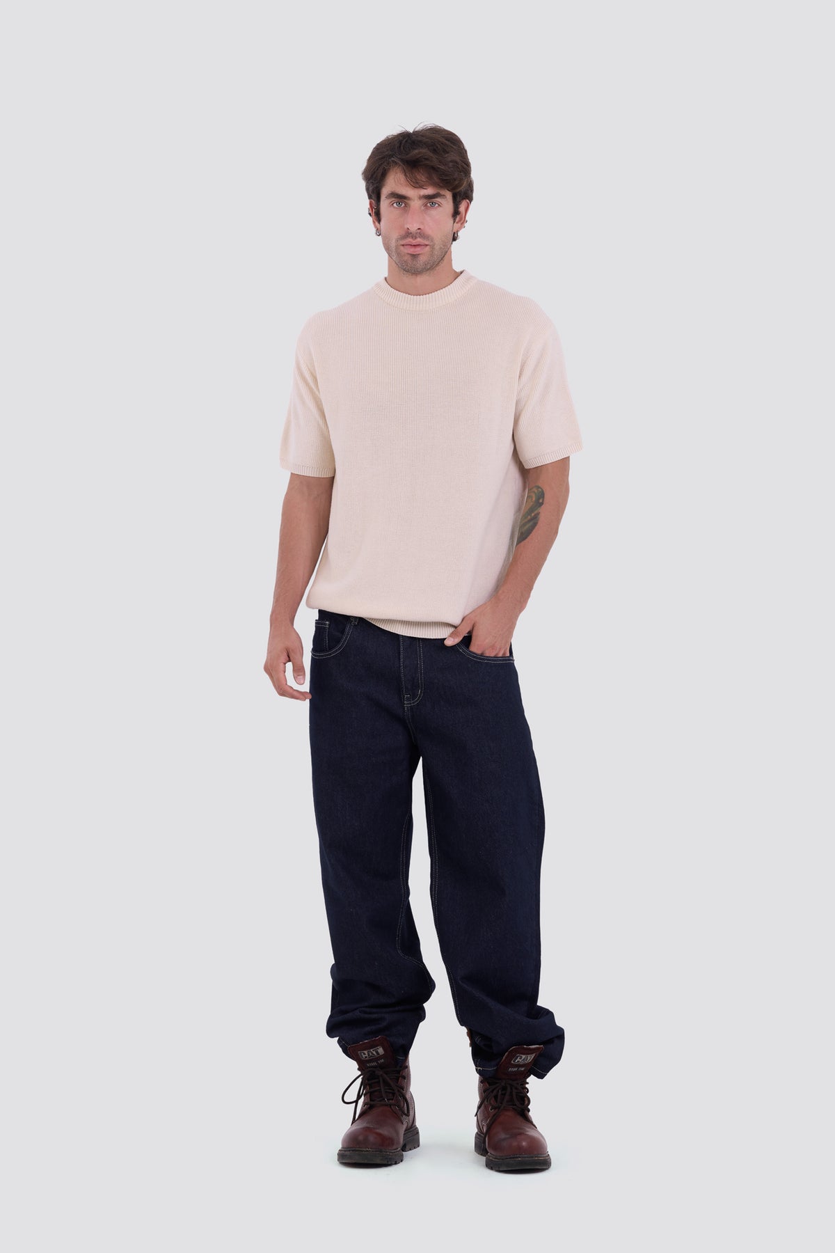 03C Relaxed Cream Knit Cotton T-Shirt