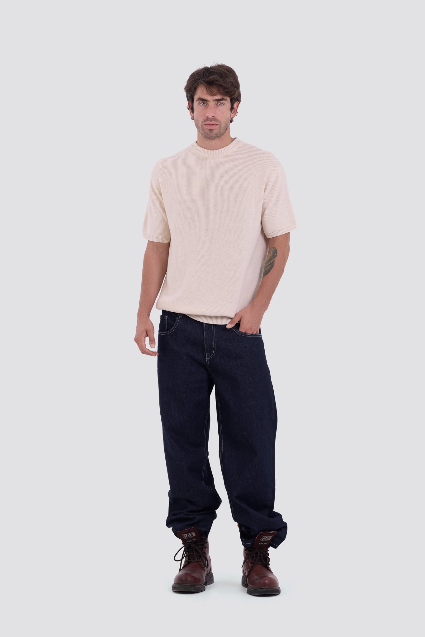 03C Relaxed Cream Knit Cotton T-Shirt