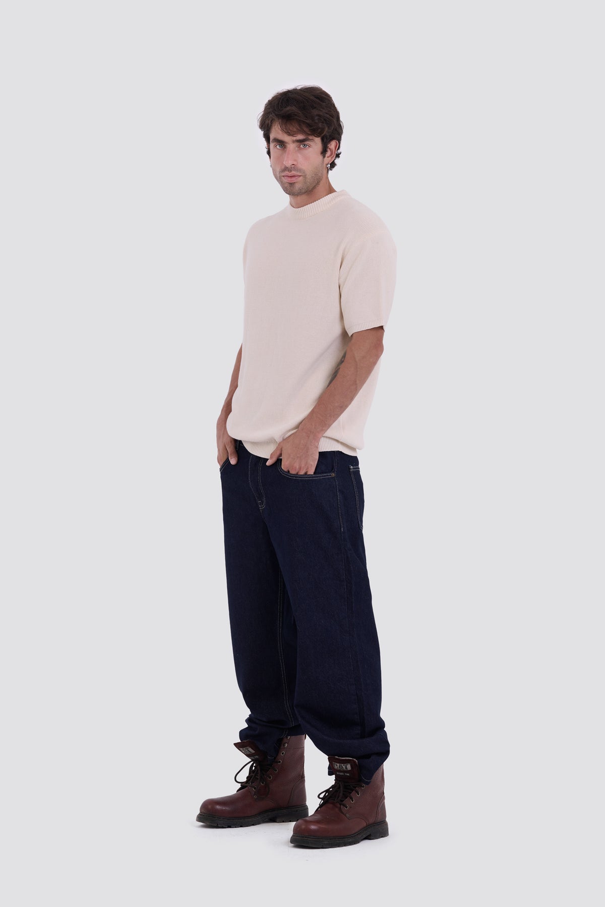 03C Relaxed Cream Knit Cotton T-Shirt