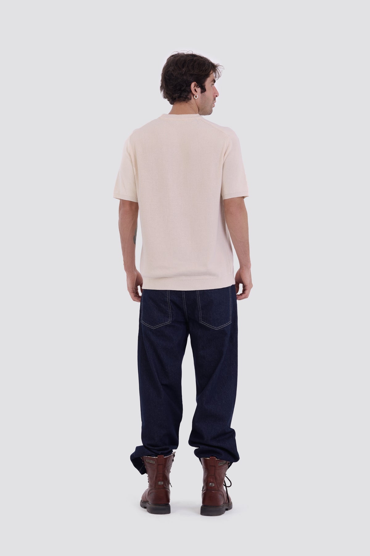 03C Relaxed Cream Knit Cotton T-Shirt