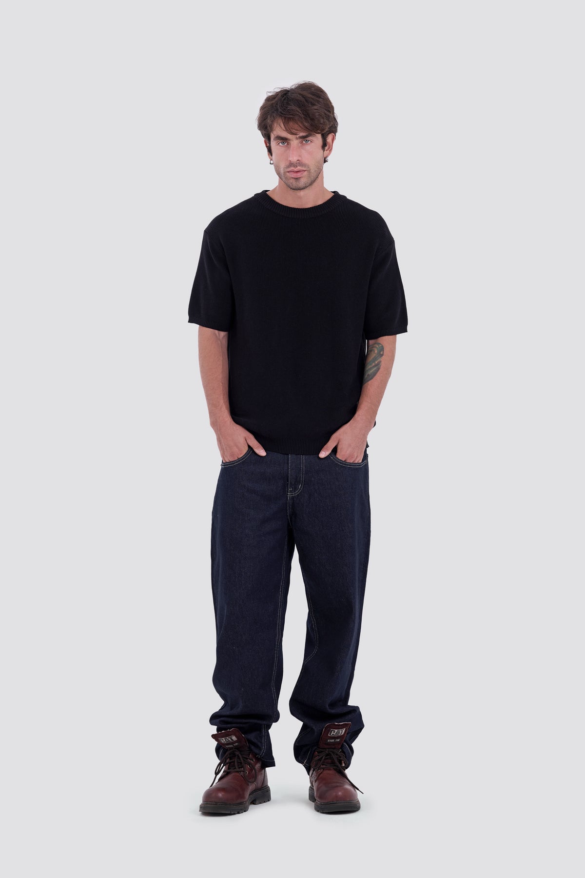 03C Relaxed Black Knit Cotton T-Shirt