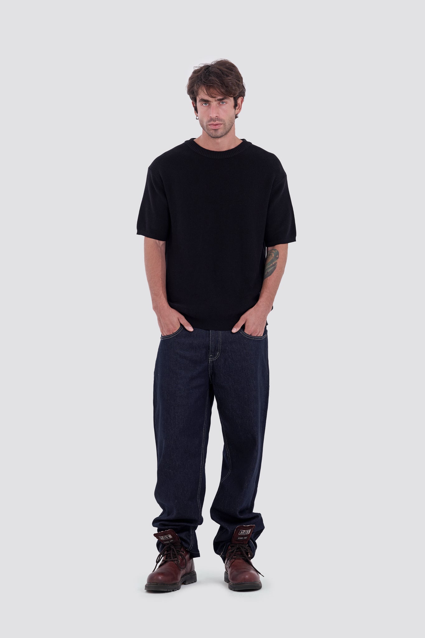 03C Relaxed Black Knit Cotton T-Shirt