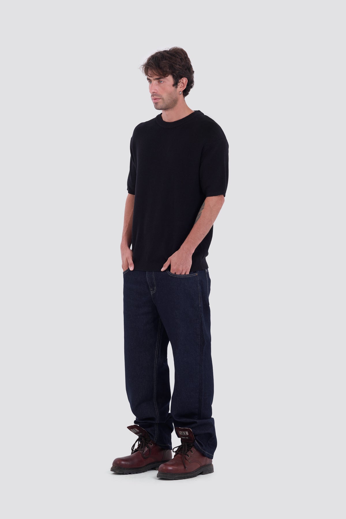 03C Relaxed Black Knit Cotton T-Shirt