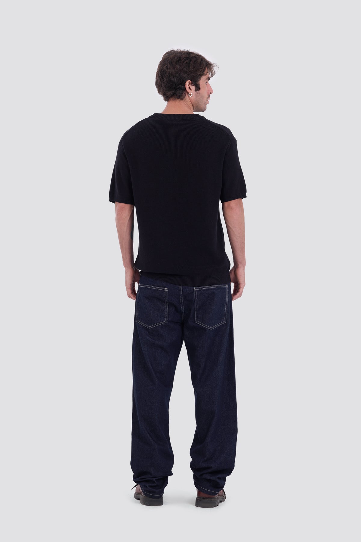03C Relaxed Black Knit Cotton T-Shirt