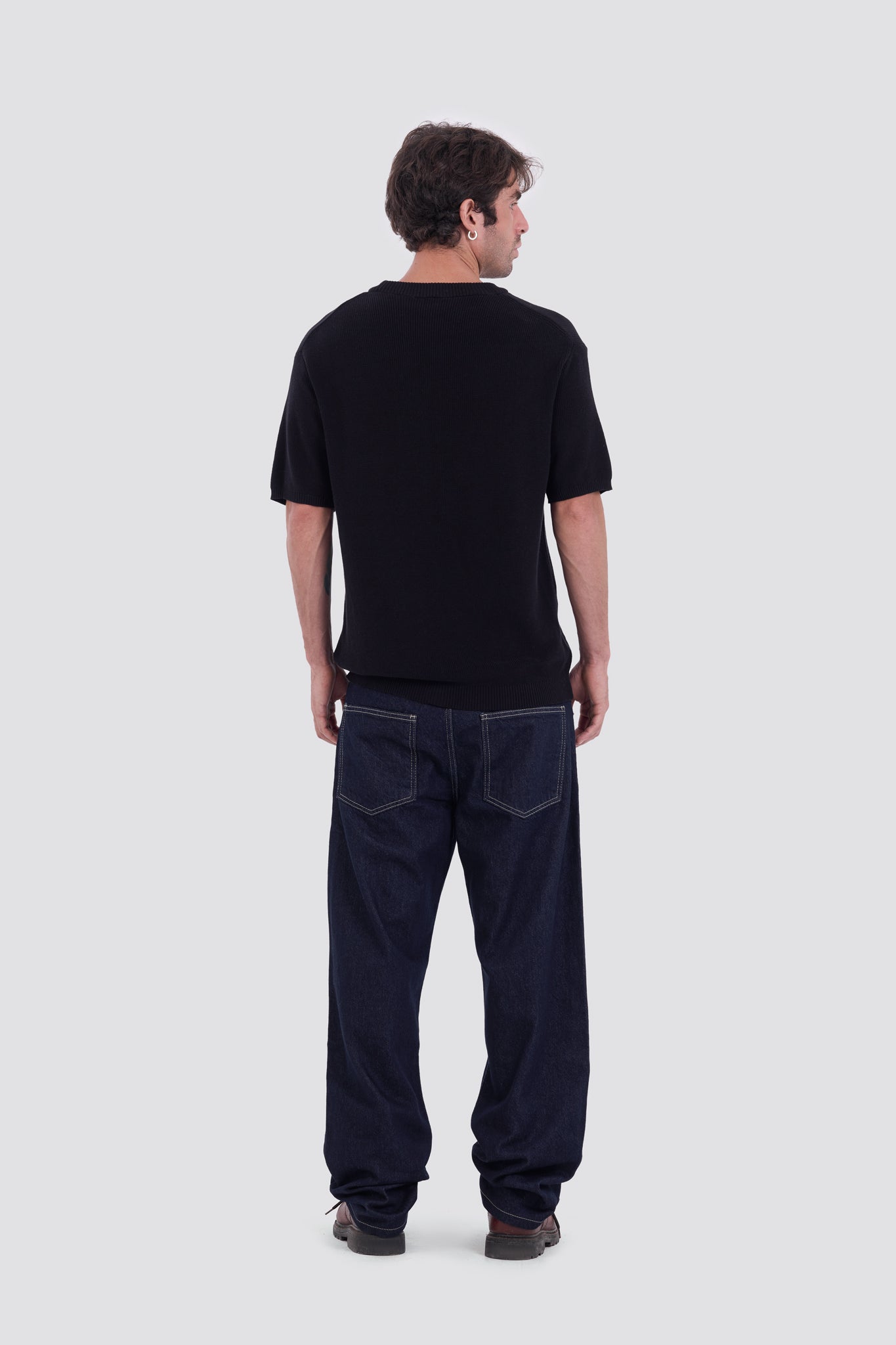 03C Relaxed Black Knit Cotton T-Shirt