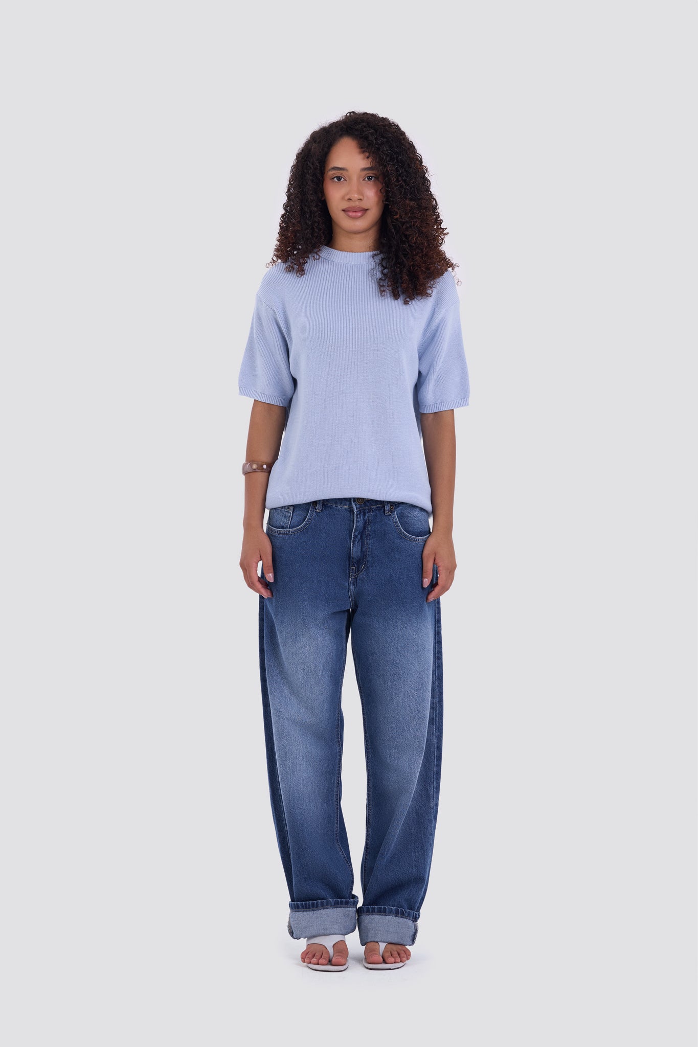 03C Relaxed Sky Knit Cotton T-Shirt